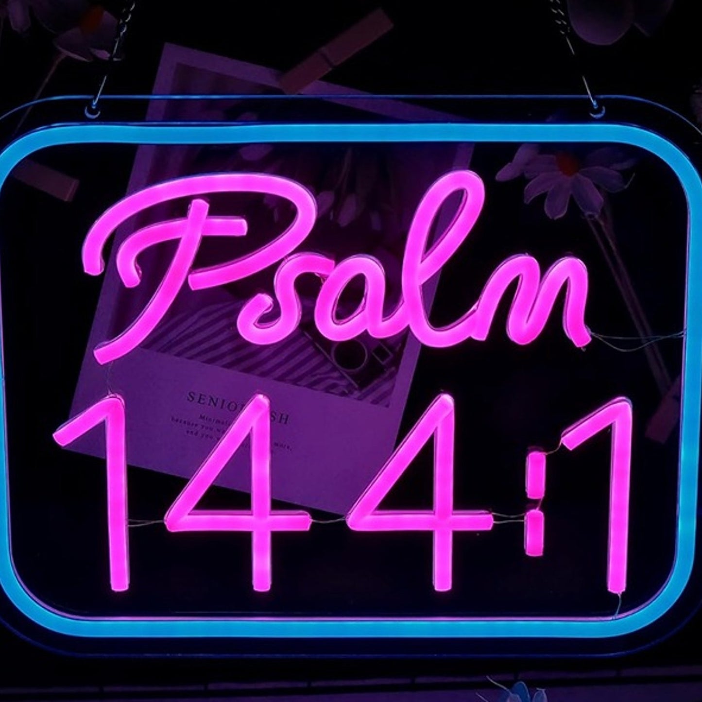 Lovely Bright Blue / Pink “Psalm 144:1” LED Night Light Room Wall Decoration