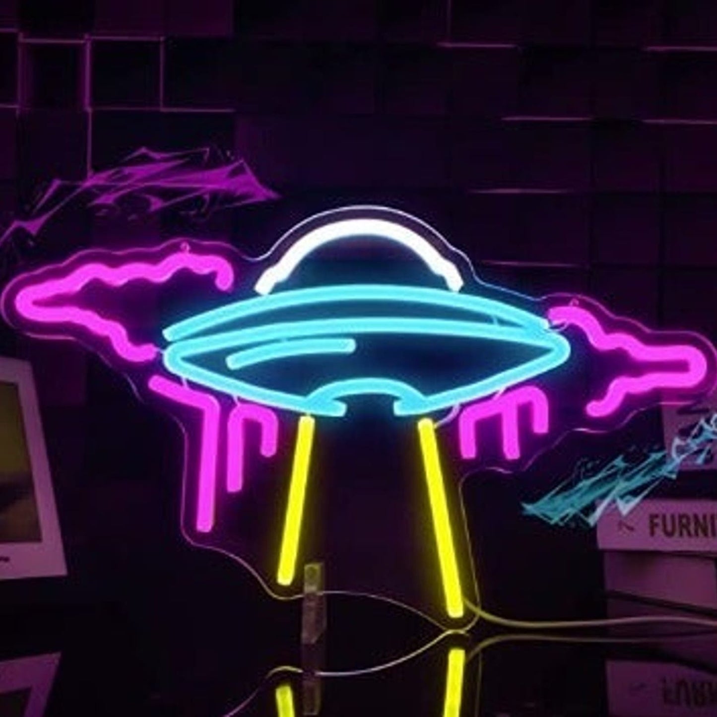 Lovely Bright Alien UFO Spaceship Pink Cloud LED Night Light Room Wall Decor