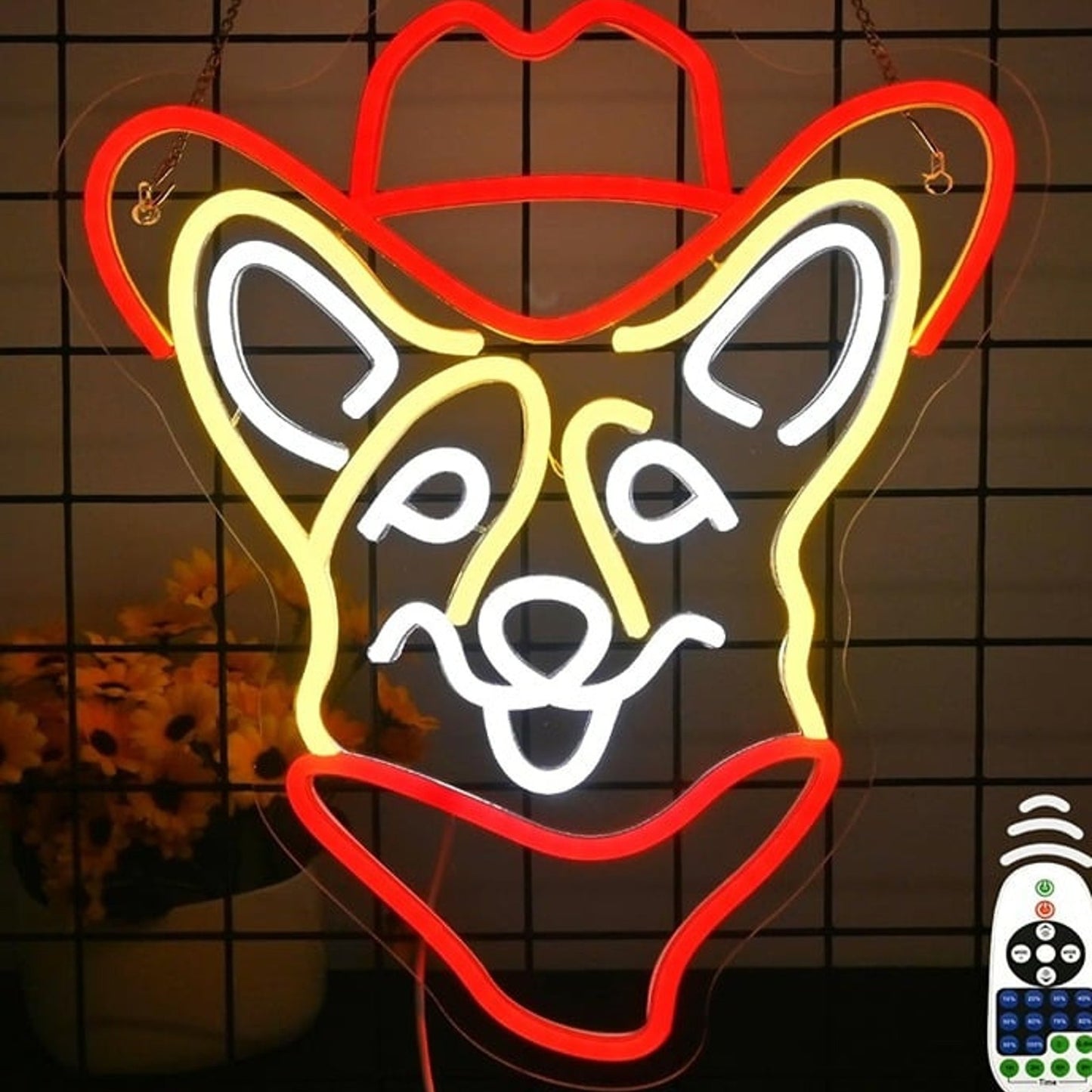 Fun Bright Cowboy Corgi Puppy Dog LED Night Light Room Wall Decoration