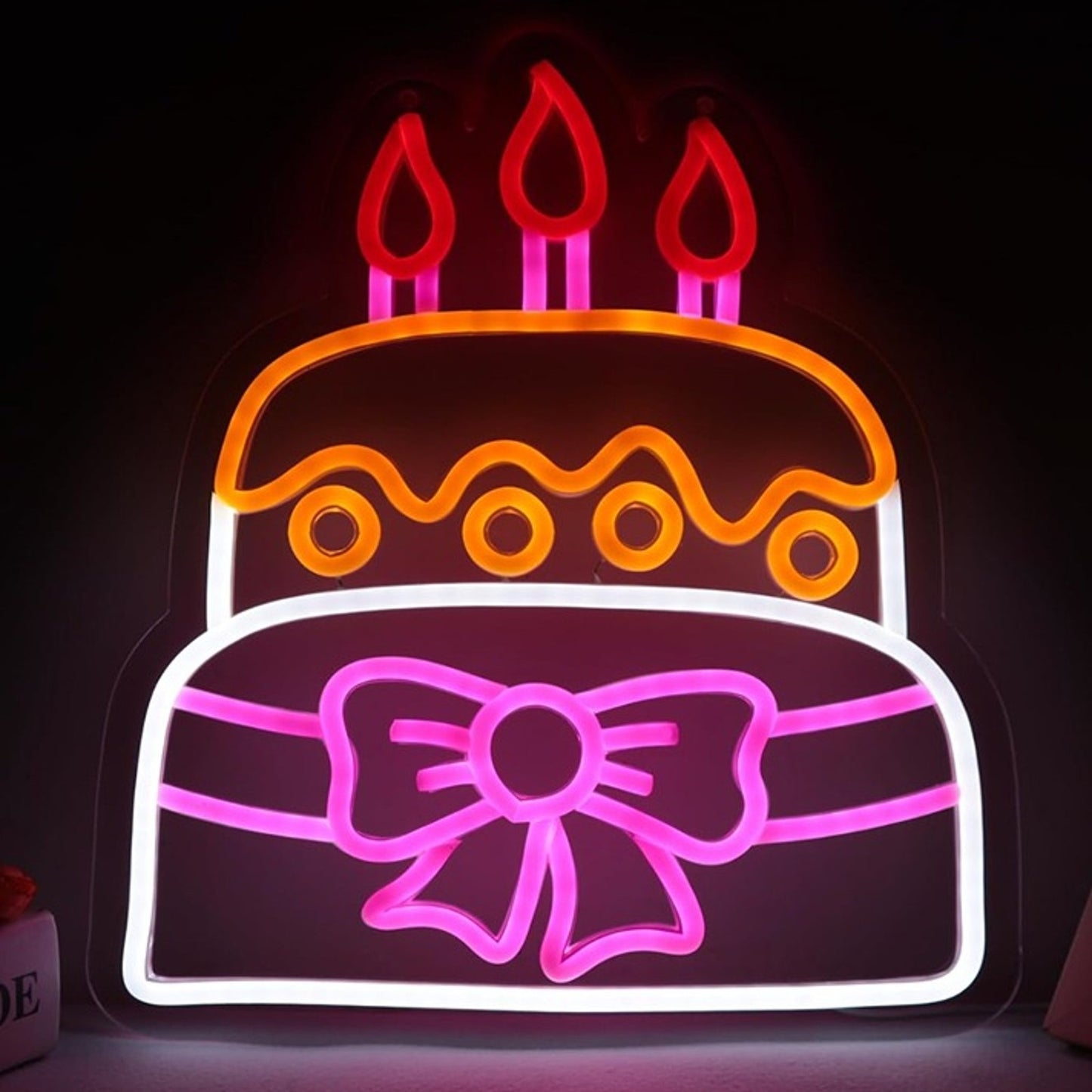 Lovely Bright Pink Bow Cake LED Night Light Room Wall Decoration