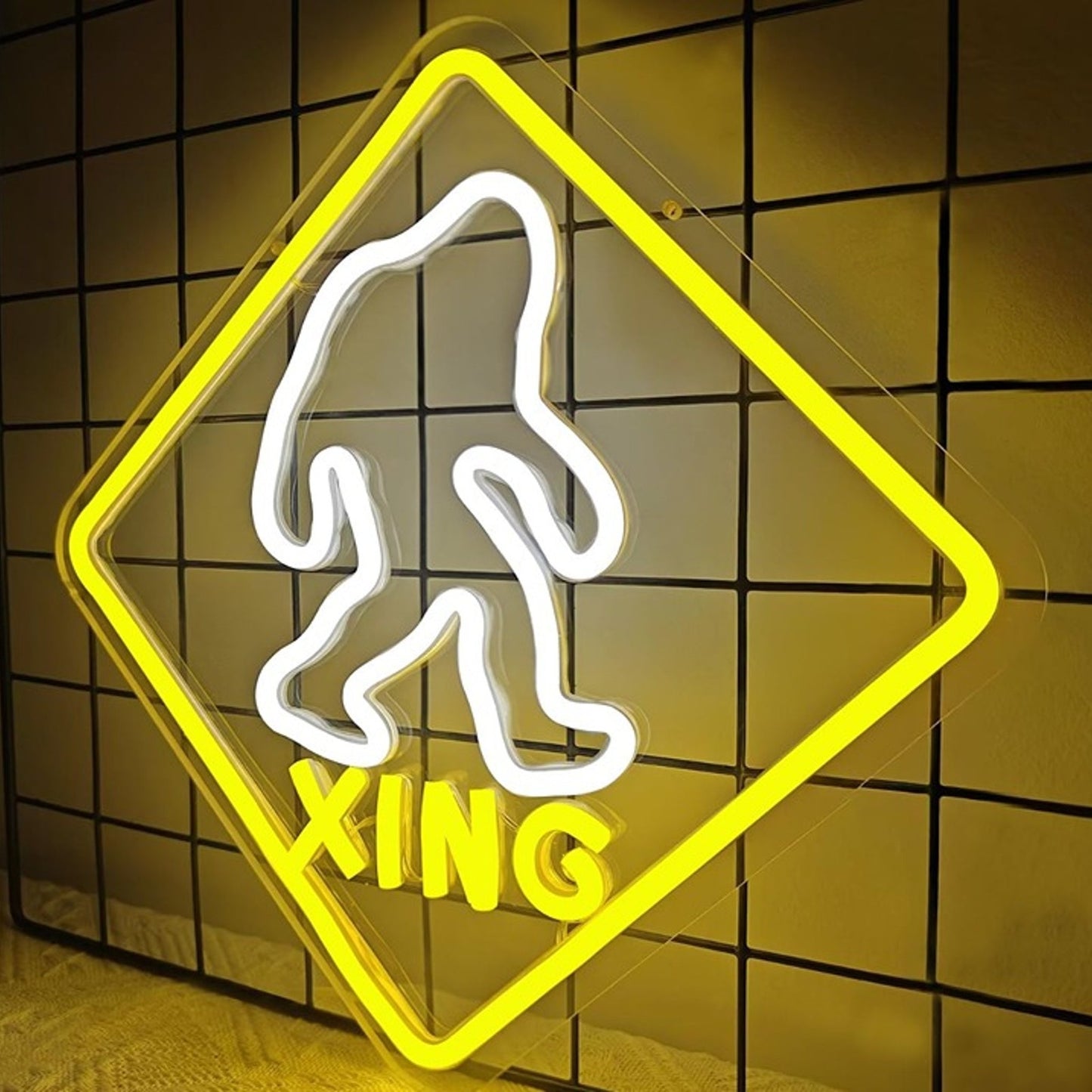 Fun Bright Yellow Big Foot Crossing Sasquatch LED Night Light Room Wall Decor