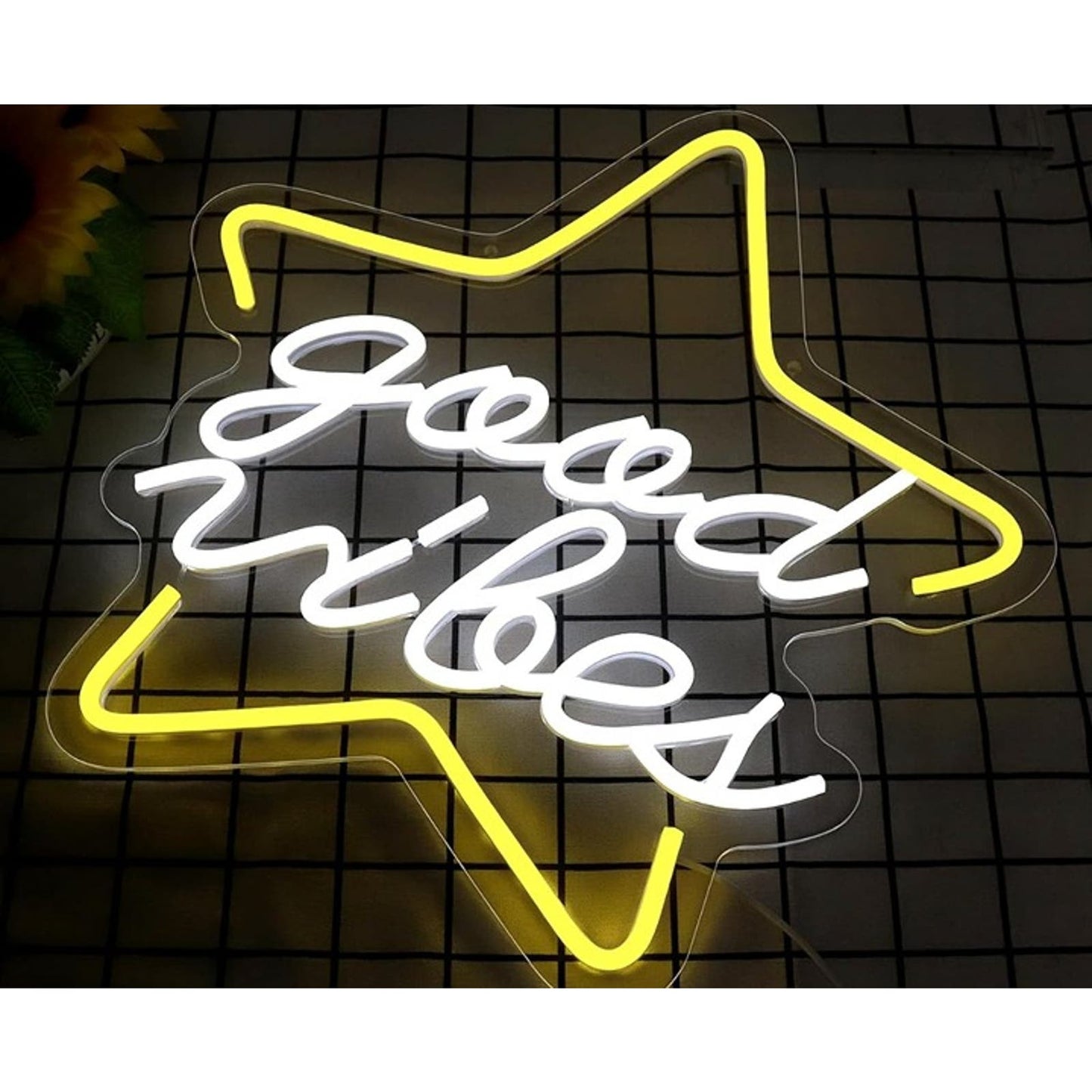Lovely Bright Yellow Star Good Vibes LED Night Light Room Wall Decoration