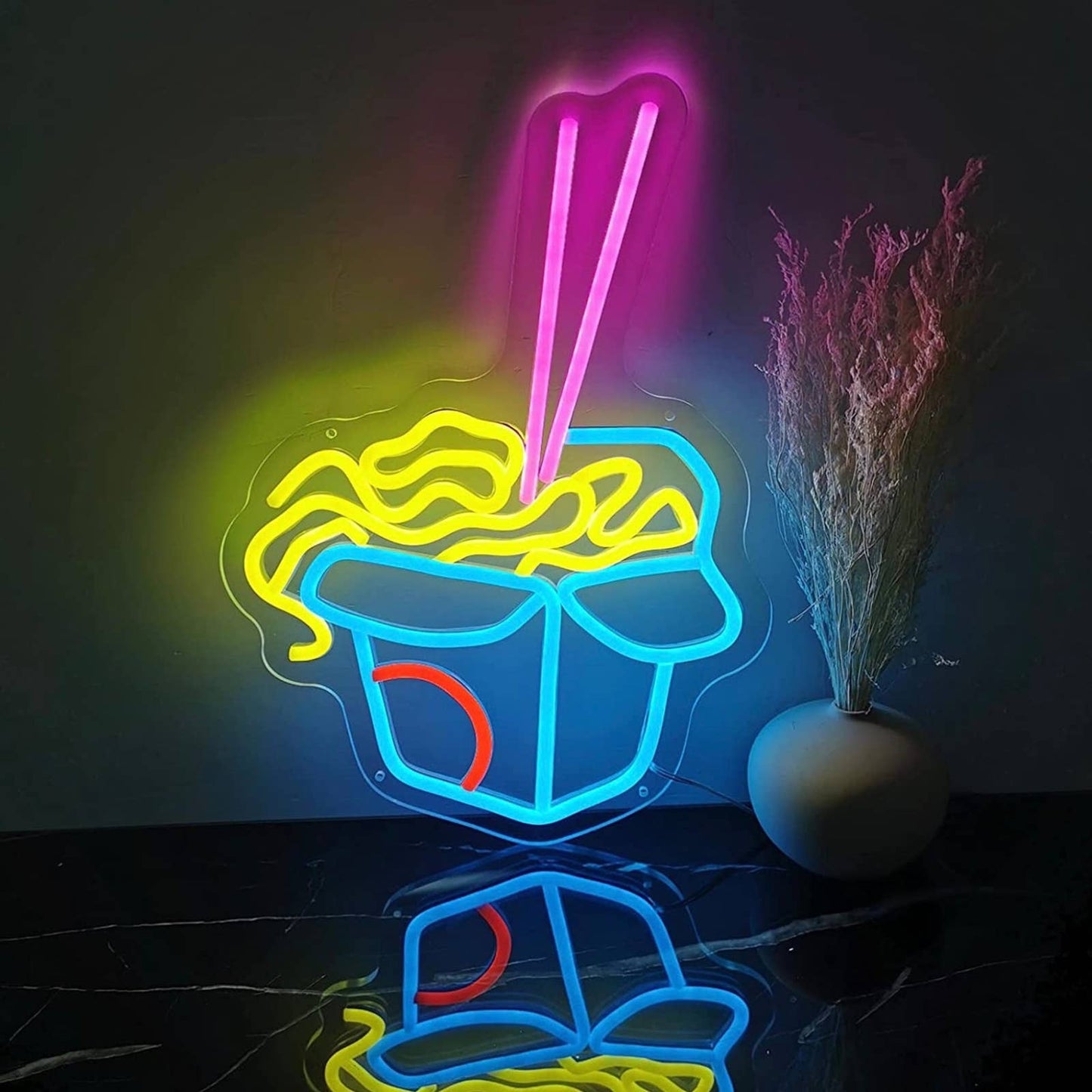 Tasty Bright Blue Ramen Noodle Box LED Night Light Restaurant Room Wall Decor