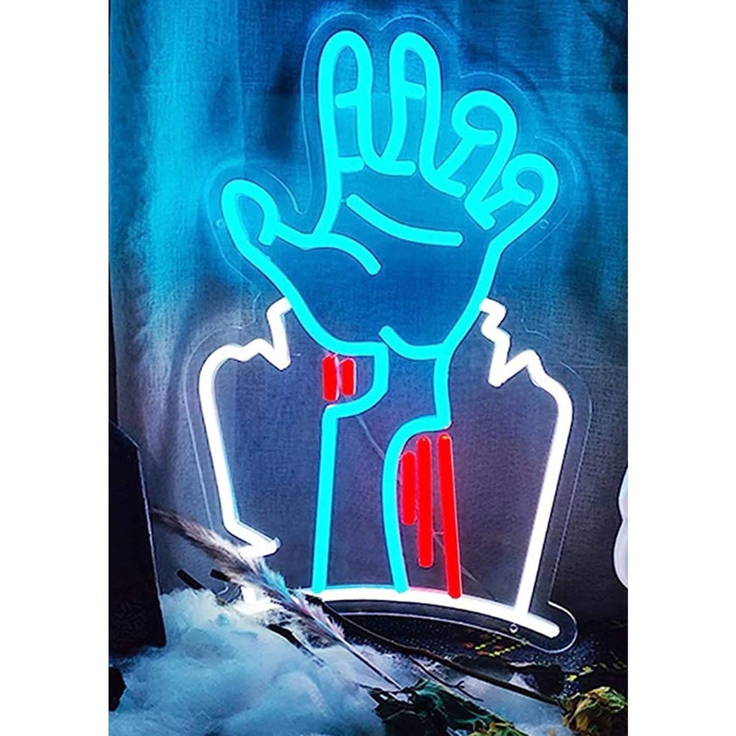 Spooky Vivid Bright Blue Zombie Hand Grave Yard LED Night Light Halloween