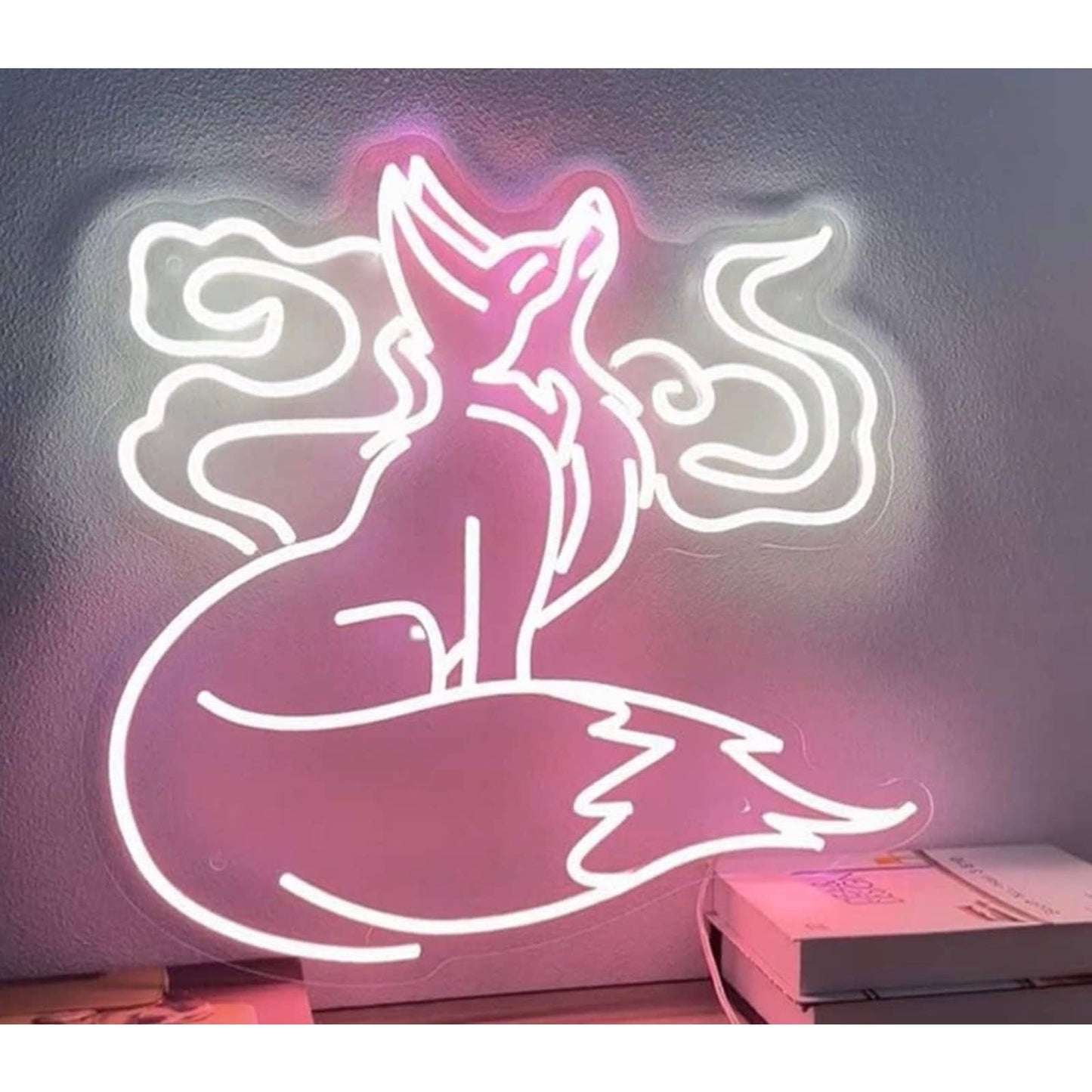 Lovely Bright Pink Mystic Fox LED Night Light Room Wall Decoration