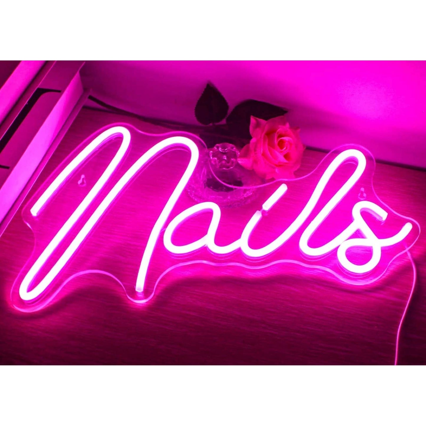 Lovely Bright Pink Cursive Nails LED Night Light Sign Spa Room Wall Decoration
