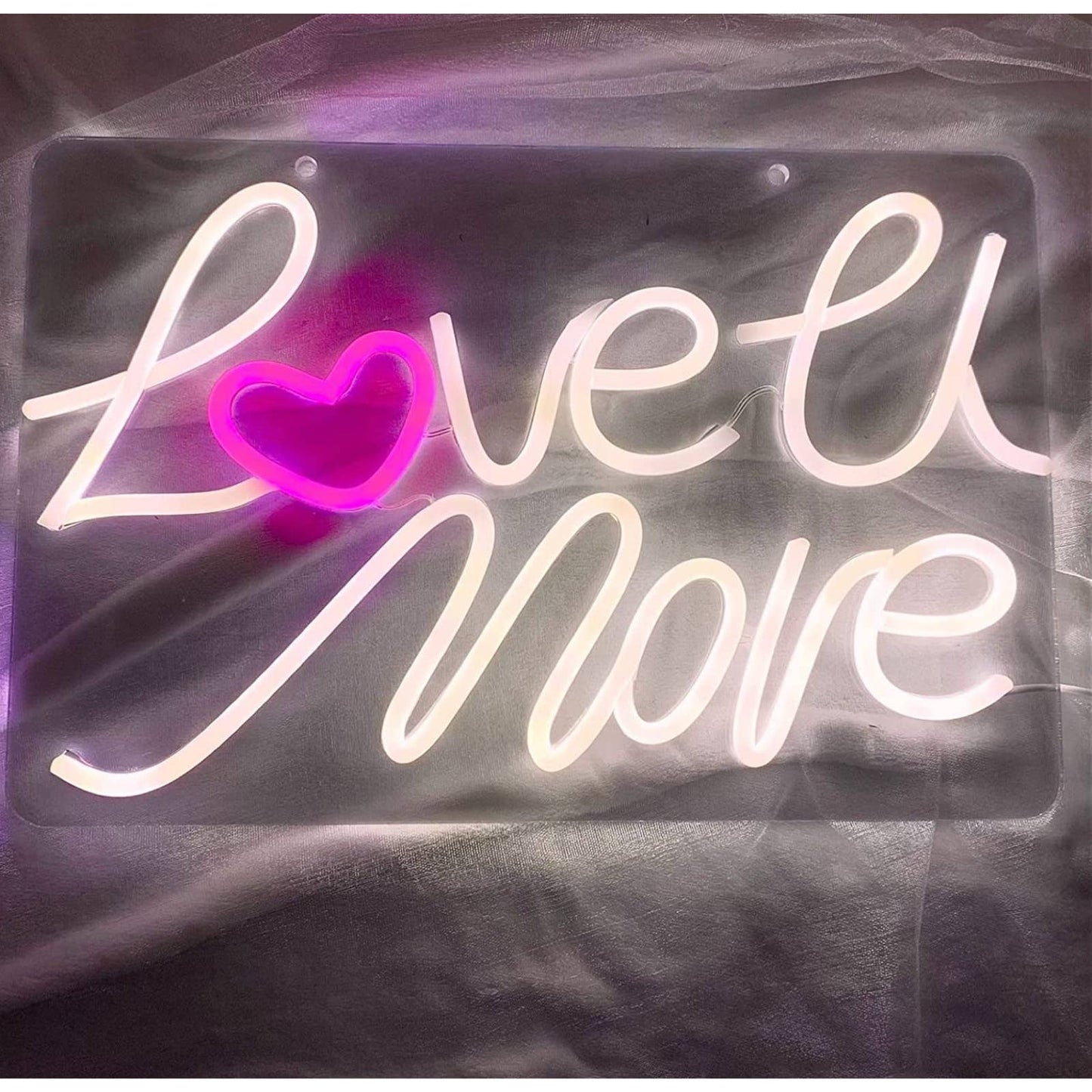Lovely Bright Warm White “Love U More” Pink Heart LED Night Light Room Wall Deco