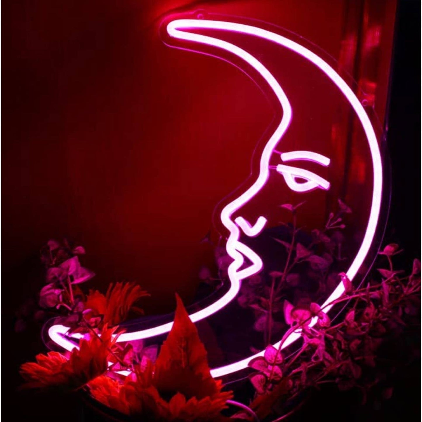 Lovely Bright Pink Moon with a Face LED Night Light Room Wall Decor