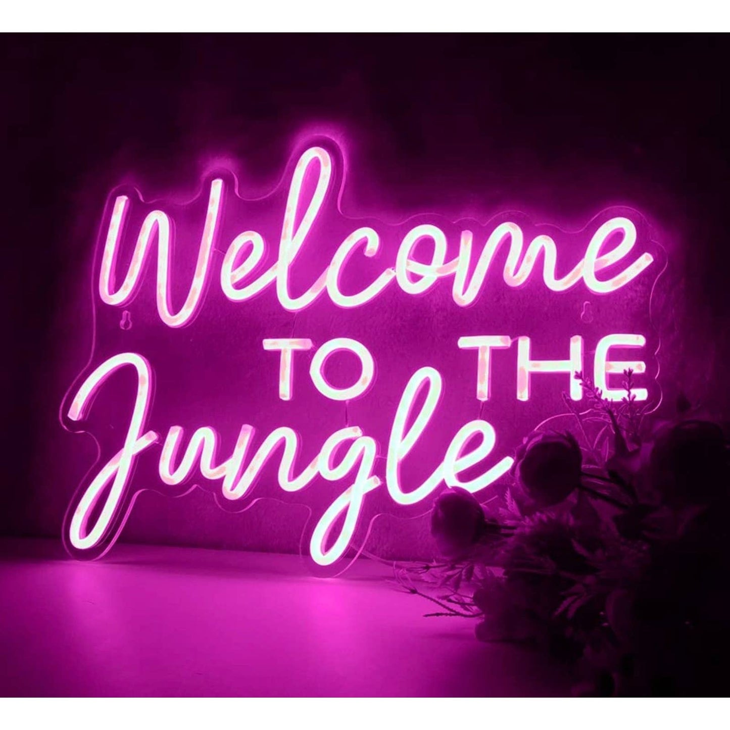 Vivid Bright Pink “Welcome Come to Jungle” LED Night Light Room Wall Decor