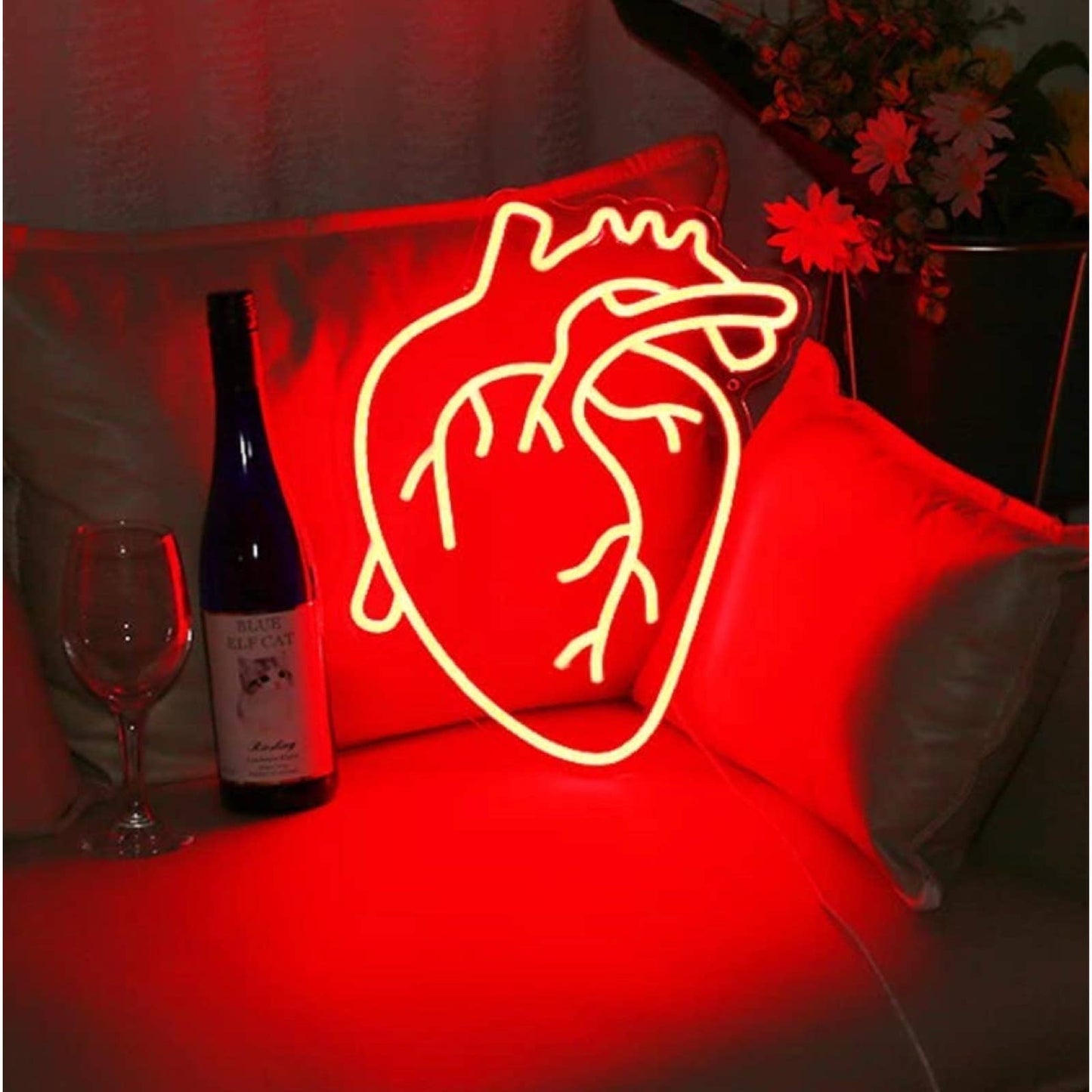 Bright Red Realistic Human Heart LED Night Light Room Wall Anatomy Decor