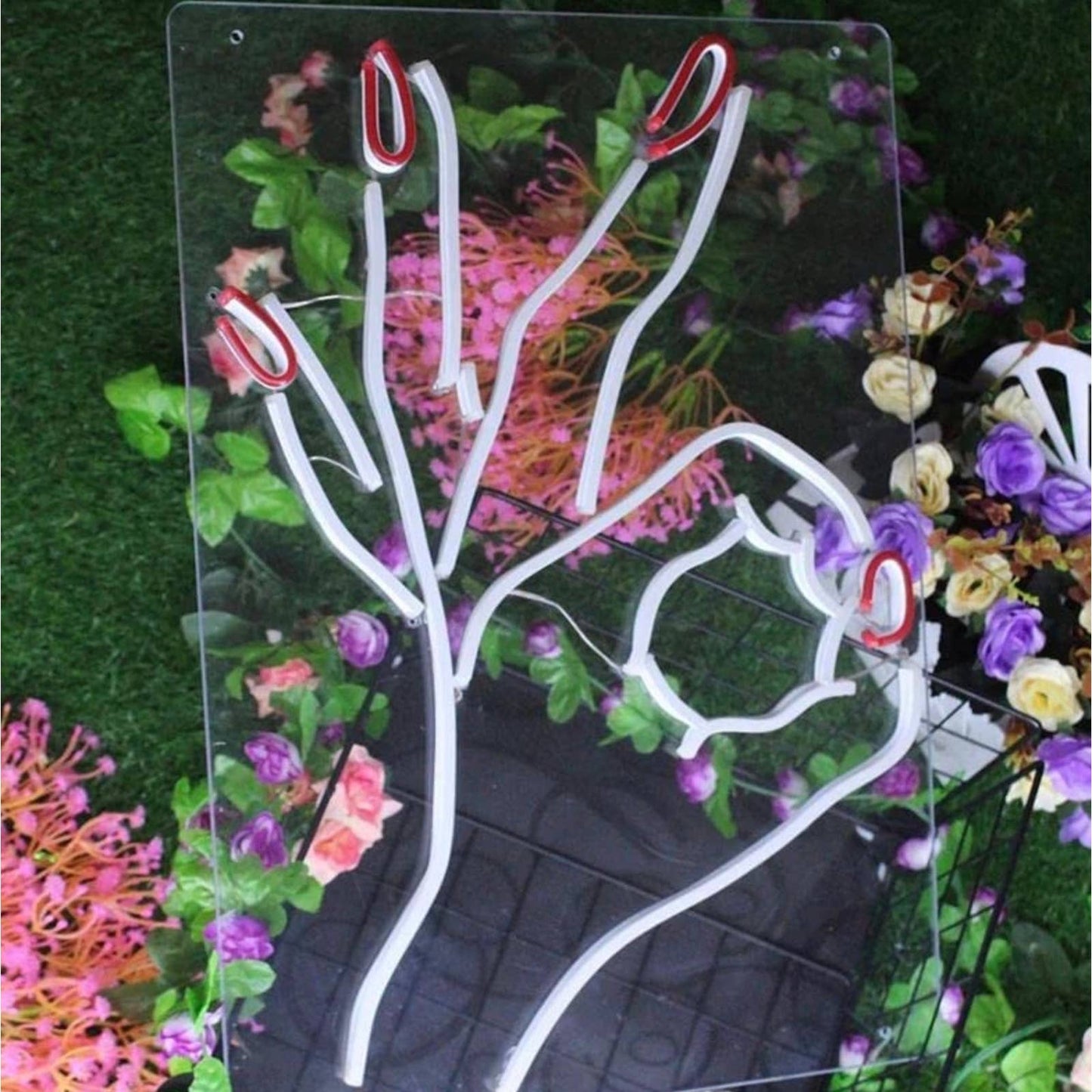 Lovely Bright Red Nails A-OK Hand LED Night Light Sign Room Wall Decoration