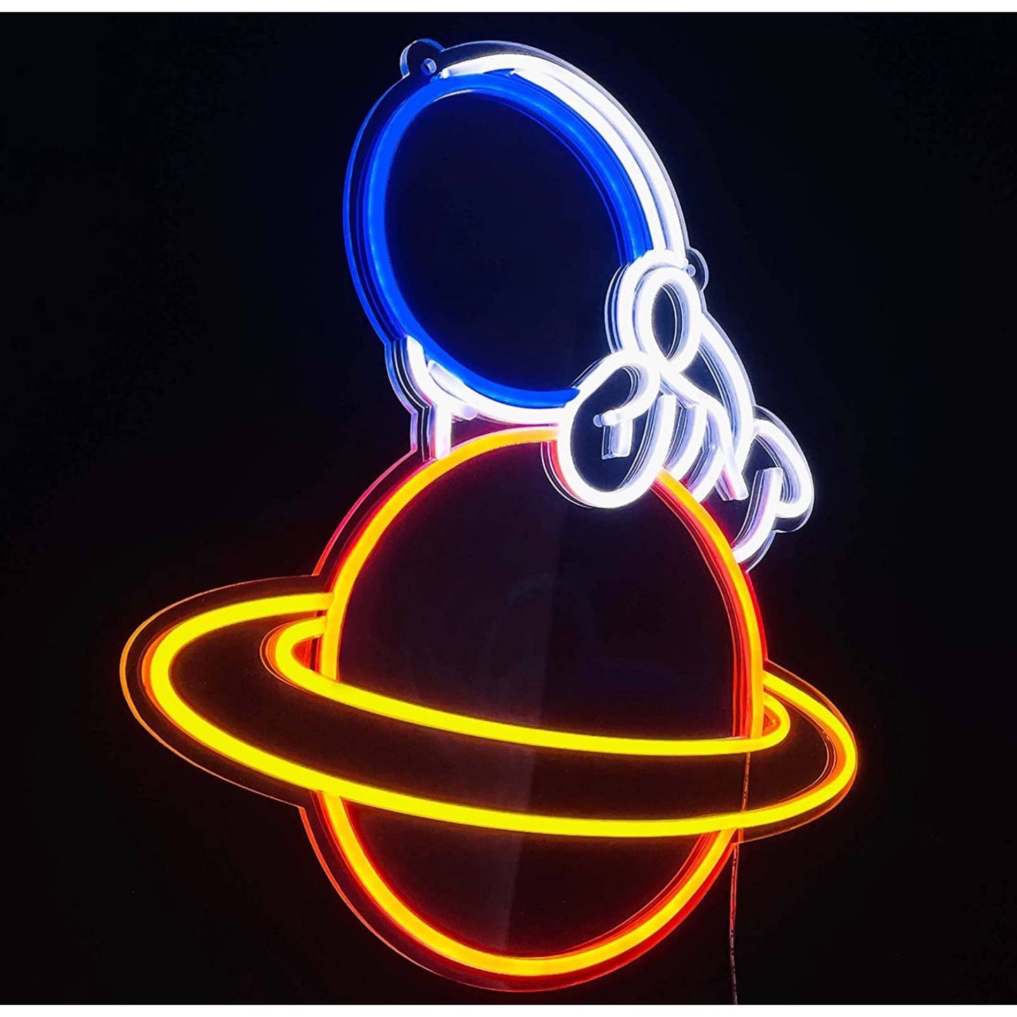 Fun Bright Cute Baby Astronaut Relaxing on Planet LED Night Light Wall Decor