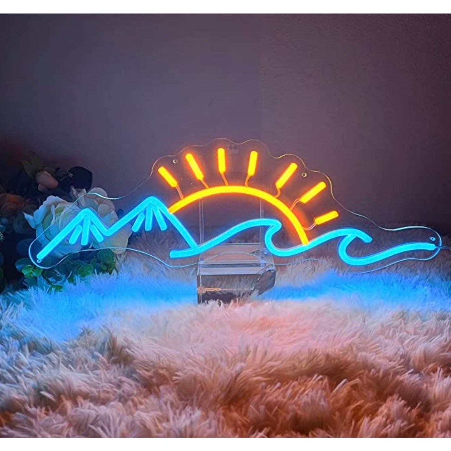 Lovely Bright Mountains Ocean Waves and Sun LED Night Light Room Wall Decoration