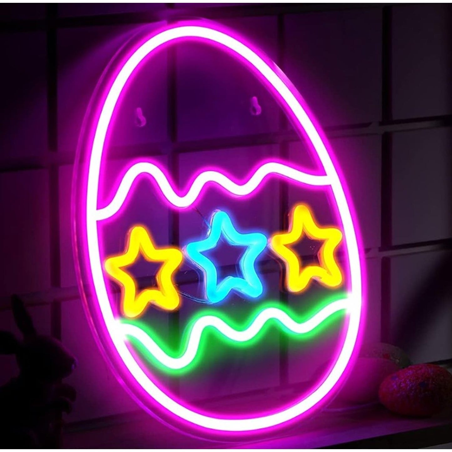 Lovely Bright Rainbow Star Easter Egg LED Night Light Room Wall Decor
