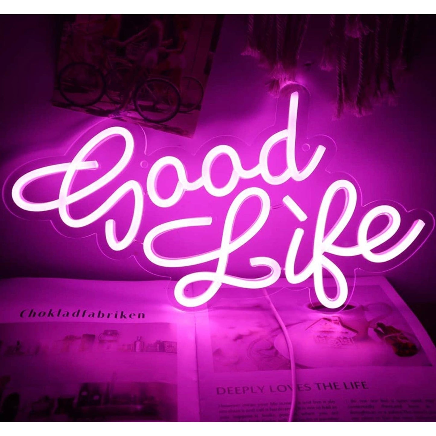 Lovely Bright Pink “Good Life” LED Night Light Room Wall Decoration