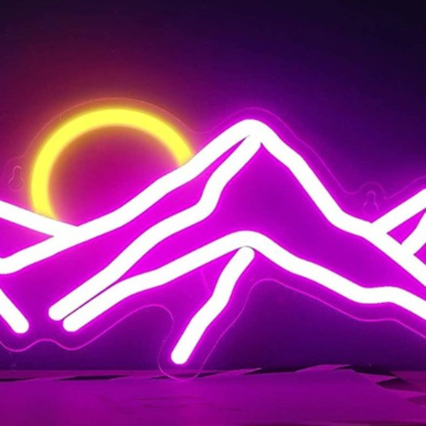 Vivid Brink Pink Mountains and Sun Set LED Night Light Room Wall Decor