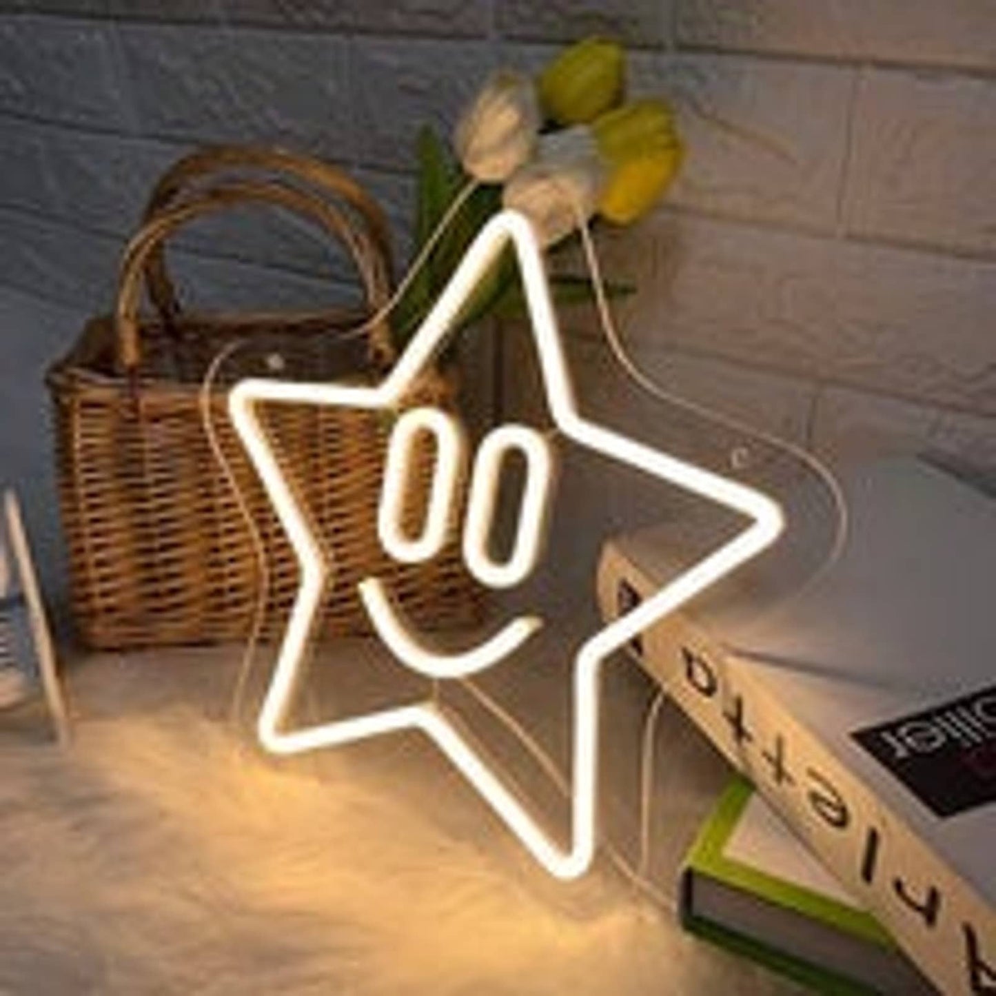 Lovely Simple Bright Smiley Face Star LED Night Light Room Wall Decoration