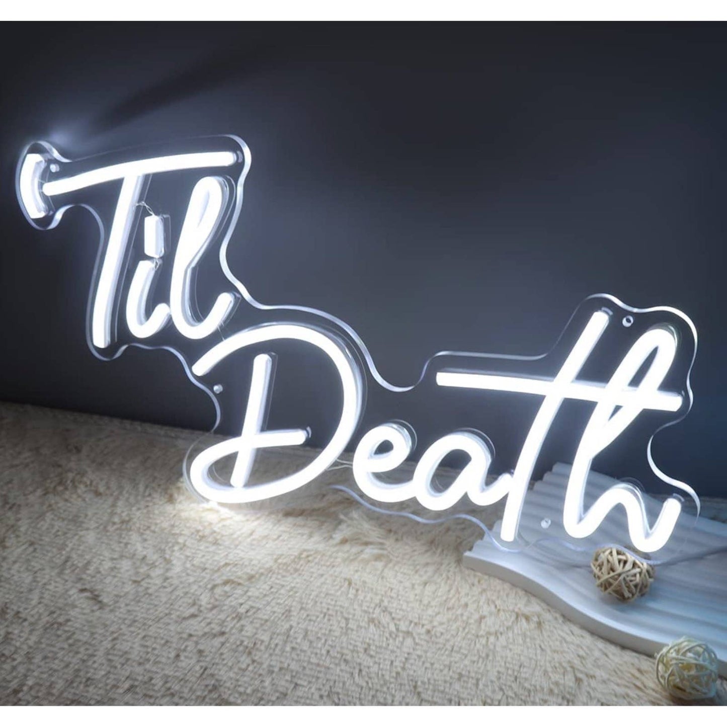 Lovely Bright Cool White “Til’ Death” LED Night Light Marriage Room Wall Decorat