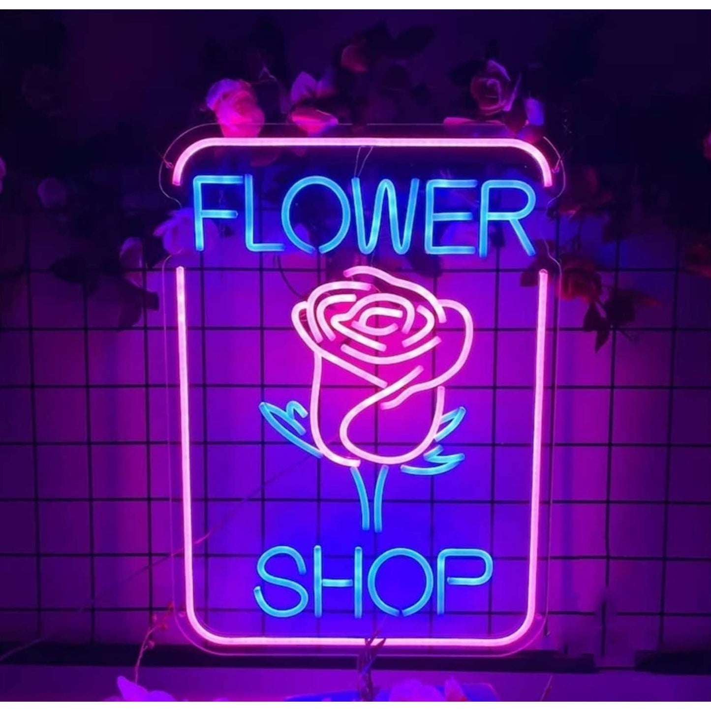 Adorable Bright Pink Rose Flower Shop LED Light Business Store Sign Decoration