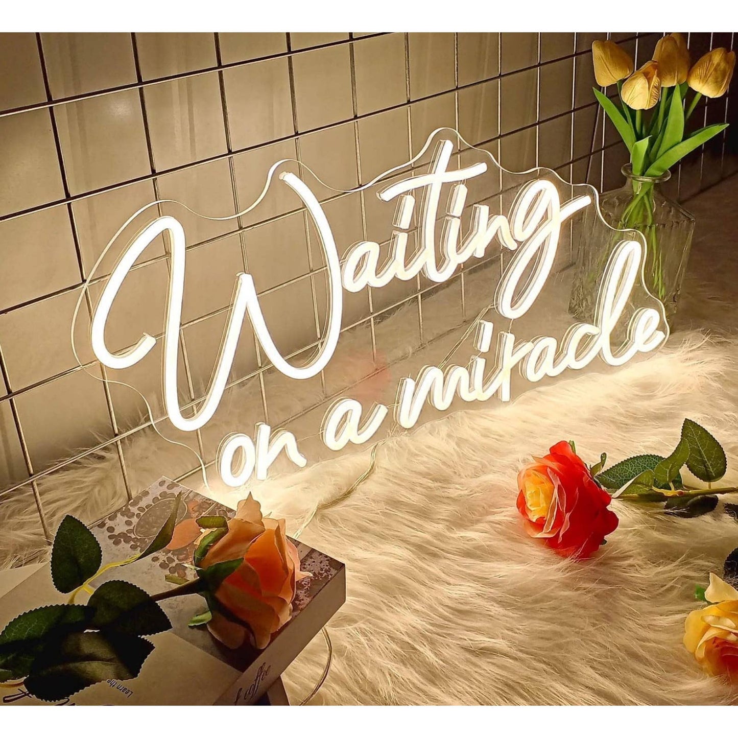 Lovely Large Bright White “Waiting on a Miracle” LED Night Light Room Wall Decor