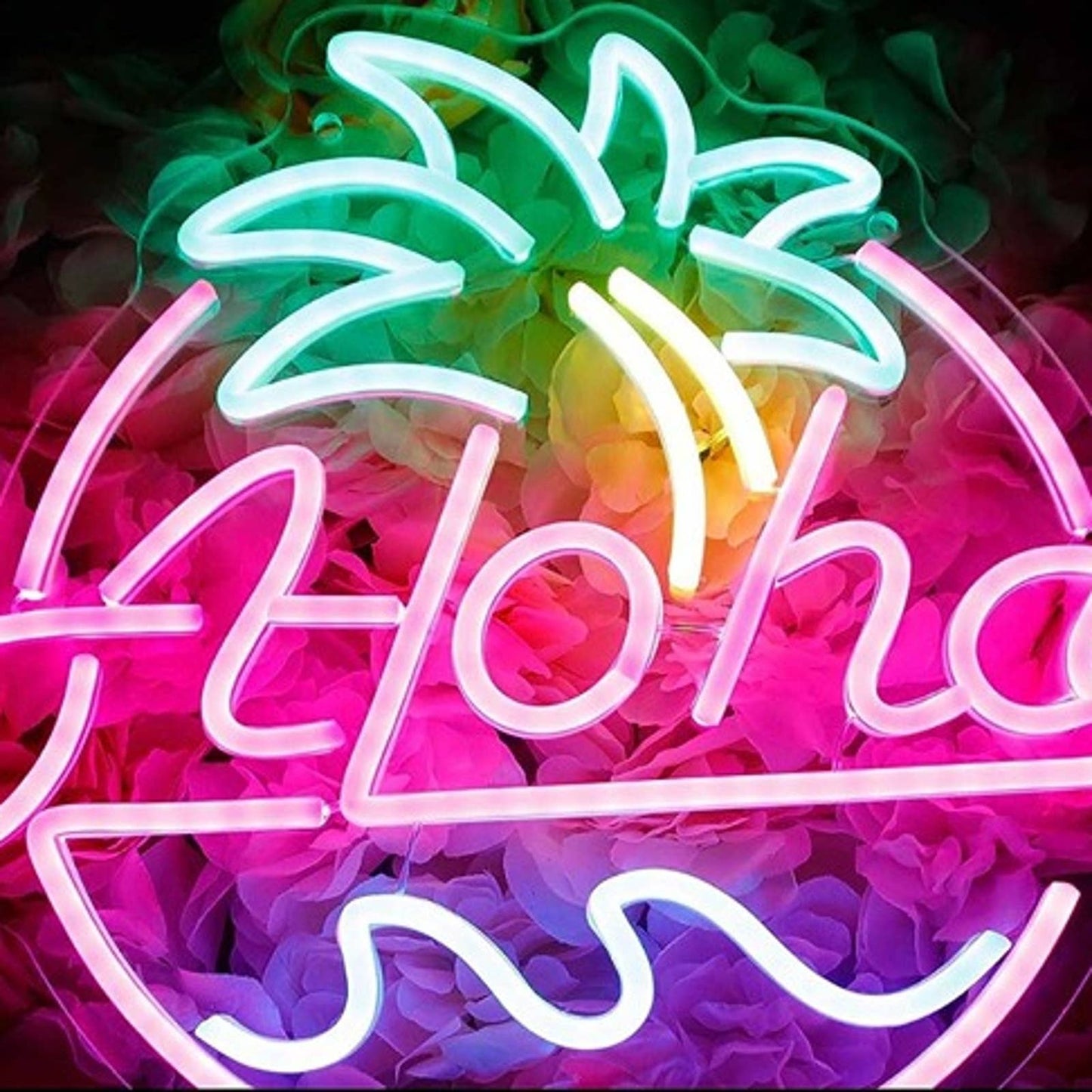 Fun Vivd Bright Pink Aloha Island Palm Tree Beach LED Light Vacation Decor