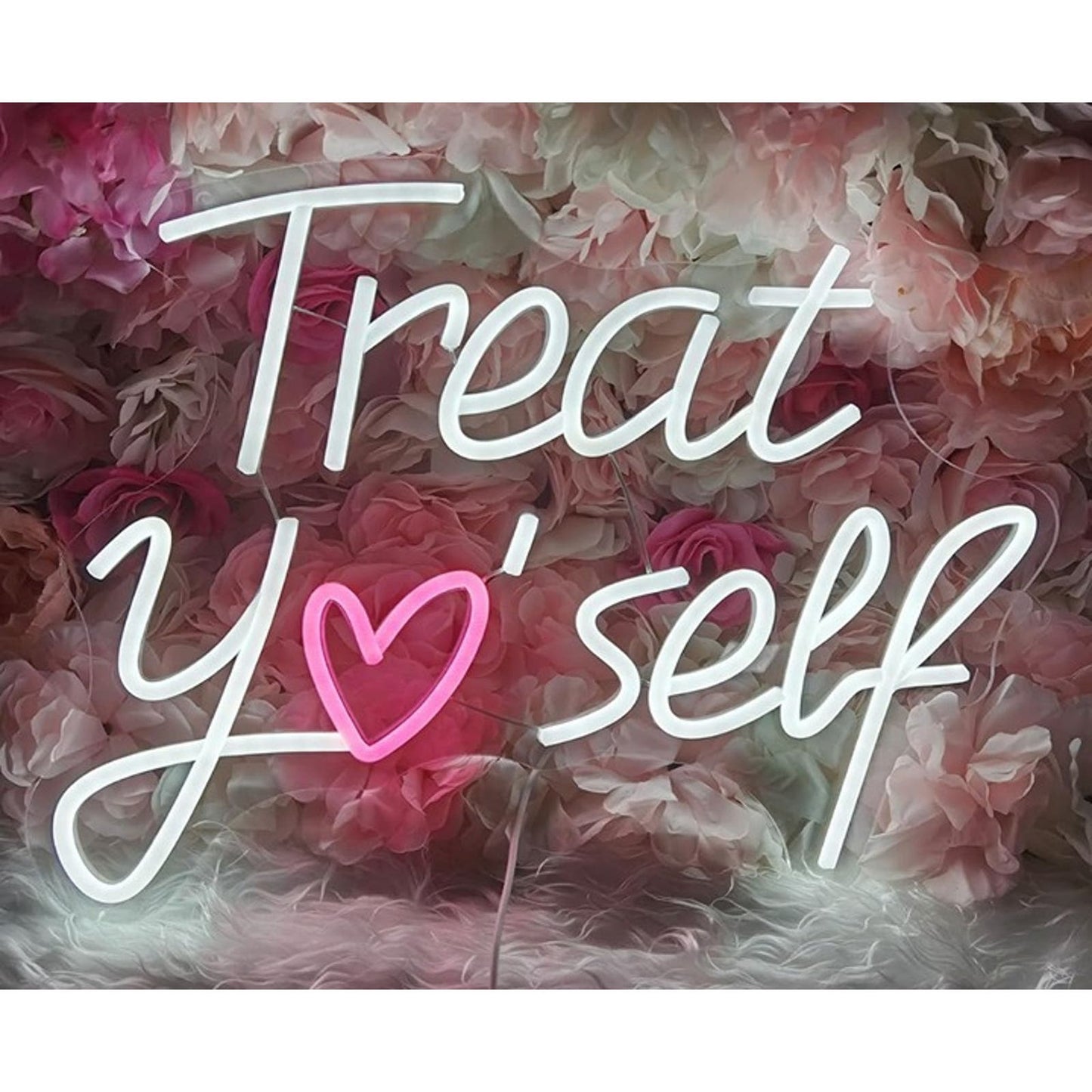 Lovely Bright White/Pink “Treat Yo’ Self” Heart LED Night Light Room Wall Decor