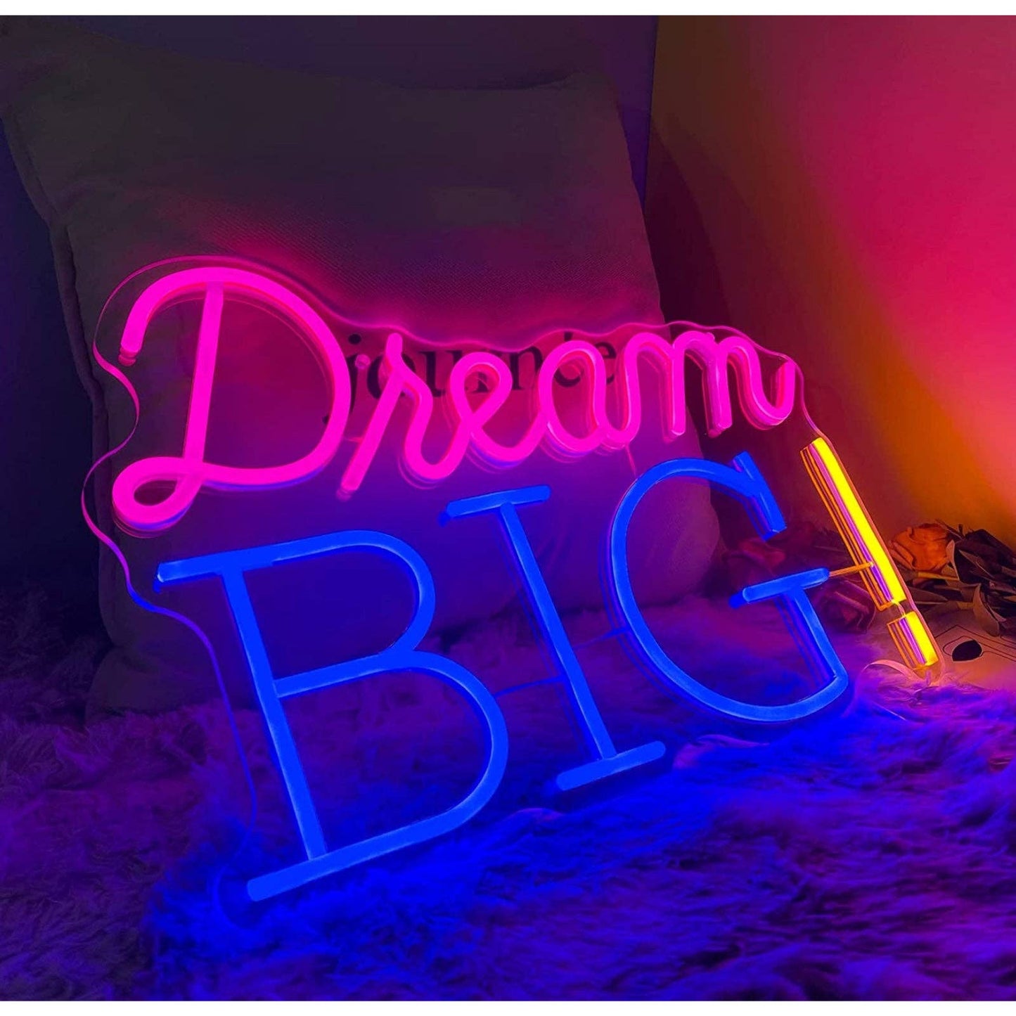 Positive & Uplifting Pink / Blue “Dream Big!” LED Light Room Wall Motivation Dec