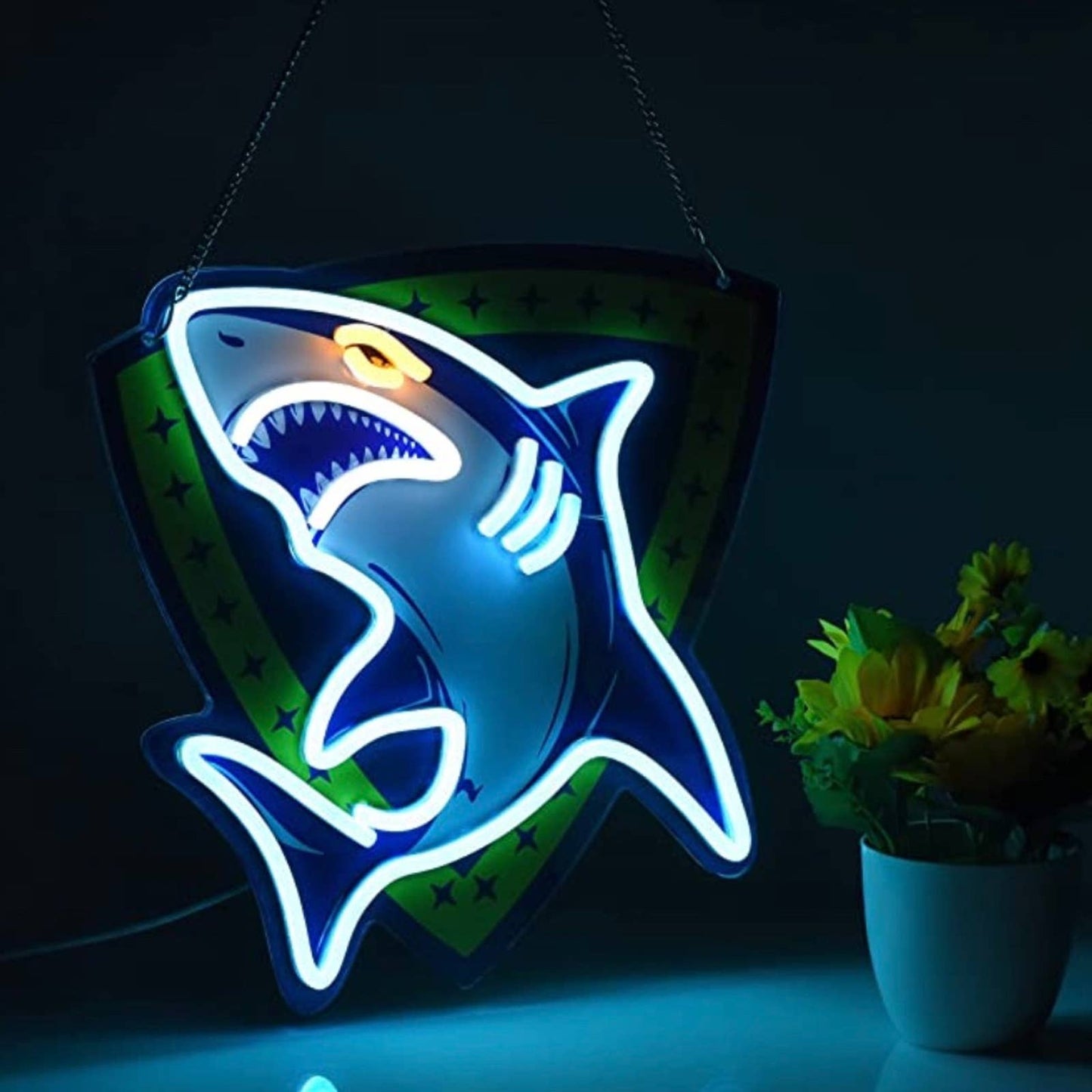 Fun Vivid Bright Blue Shark Hanging LED Night Light Room Wall Decoration
