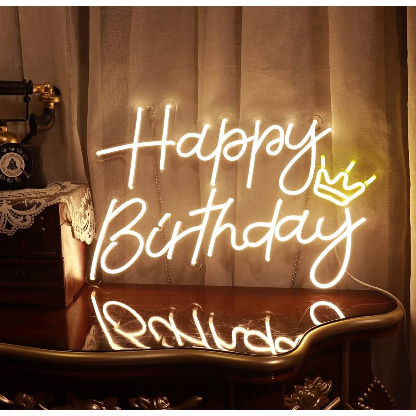 Lovely Bright White Happy Birthday Crown LED Light Celebration Party Decoration