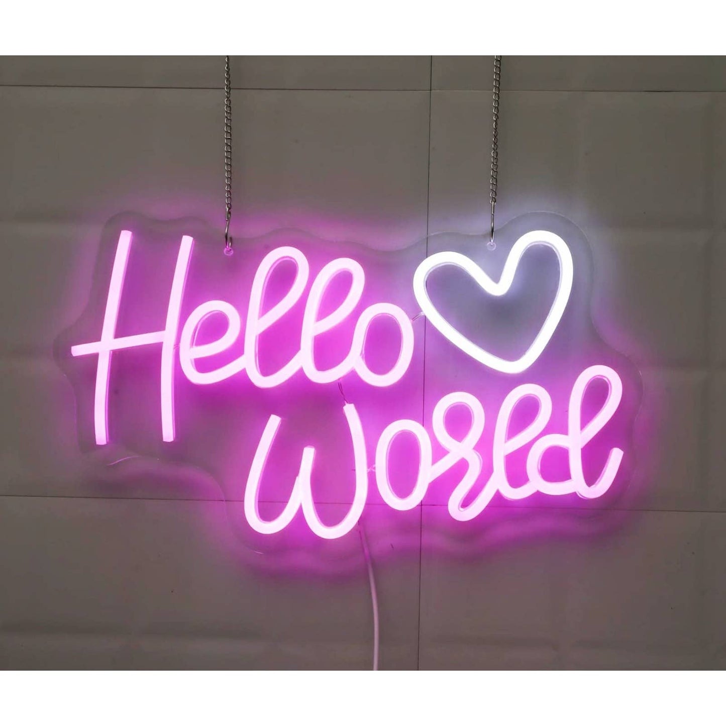 Lovely Bright Pink Hello World White Heart LED Night Light Room Wall Decoration