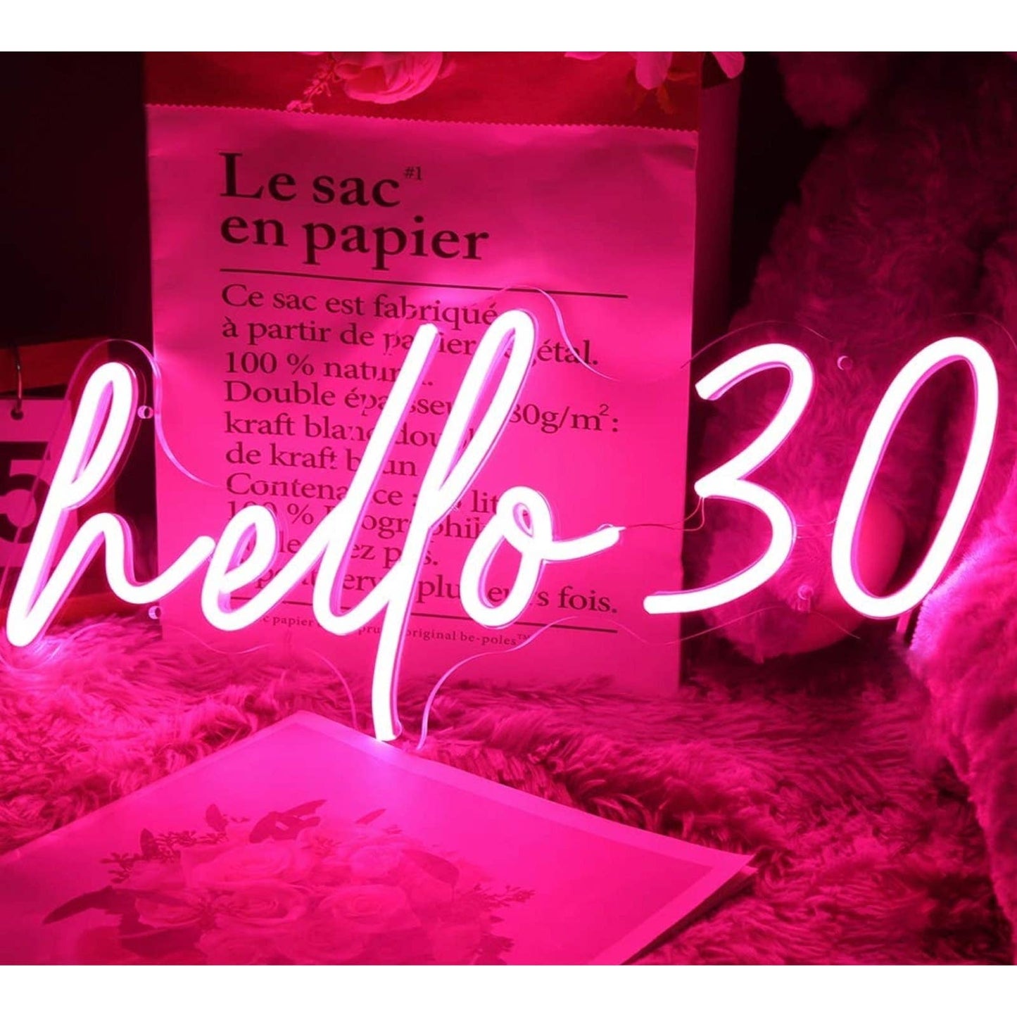 Lovely Bright Pink “Hello Thirty” LED Night Light Birthday Party LED Light Room