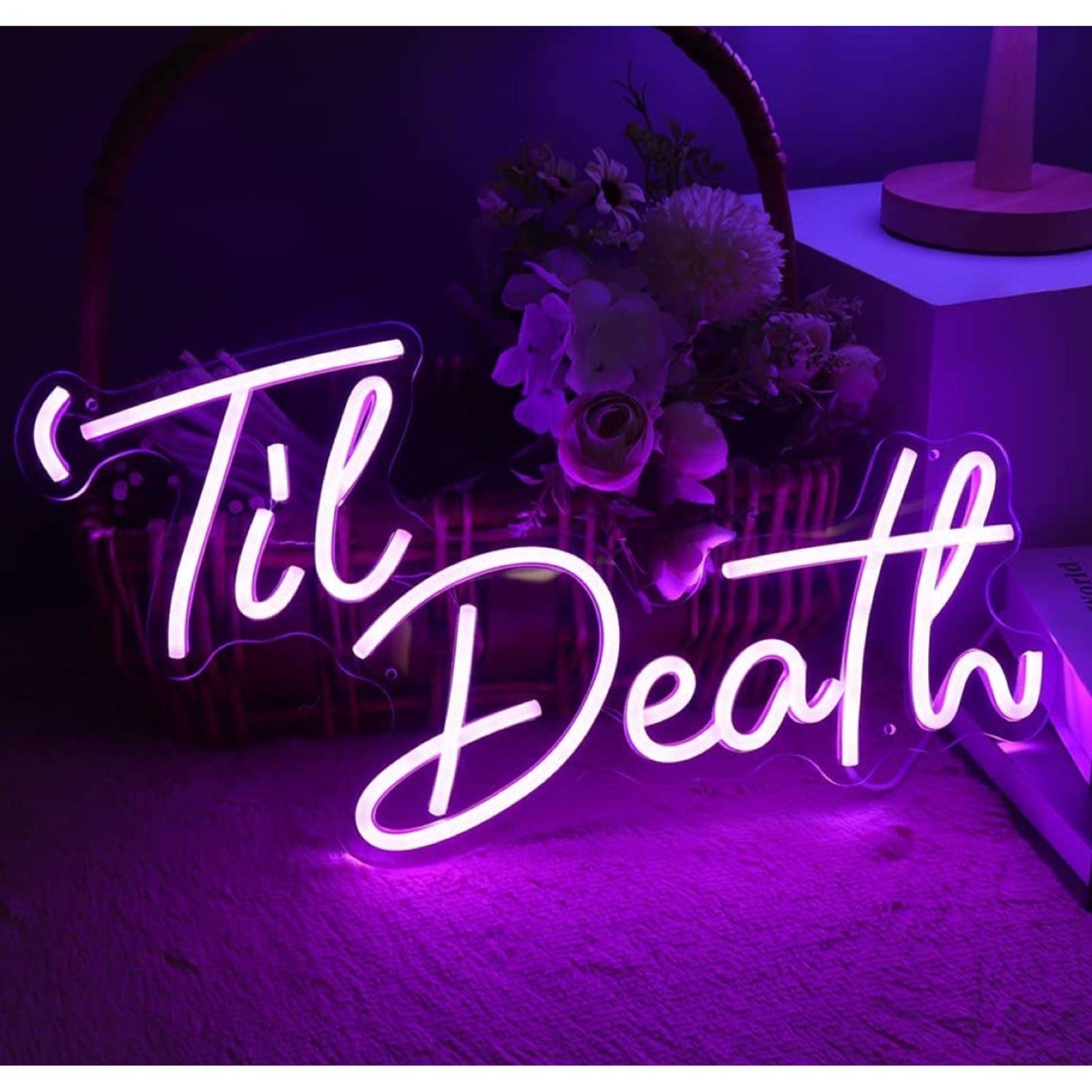 Lovely Bright Purple Unique “Til’ Death” LED Night Light Marriage Room Wall Deco
