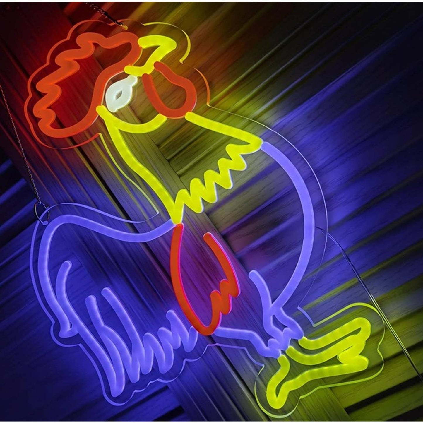Fun Vivid Bright Blue Country Barn Rooster LED Light Room Wall Decor