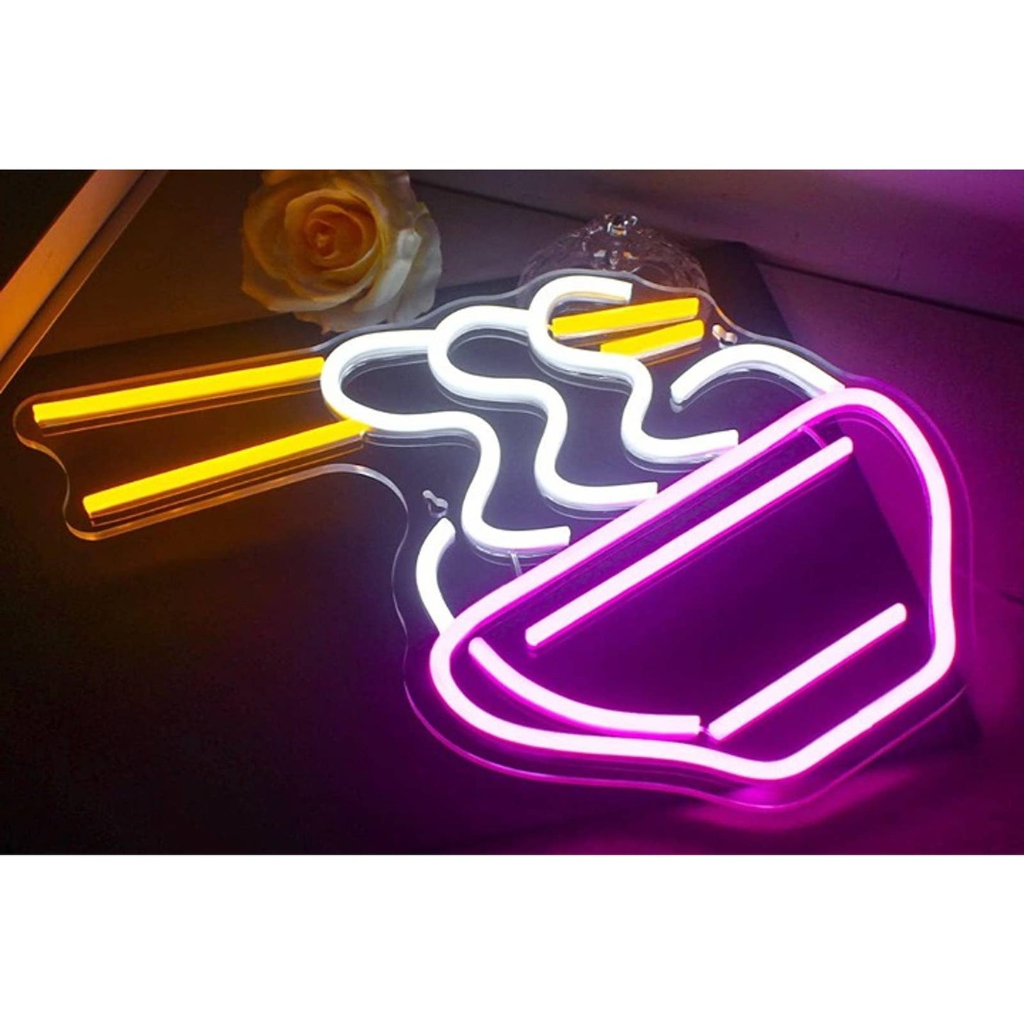 Fun Tasty Bright Pink Bowl of Ramen Noodles LED Night Light Room Wall Decor