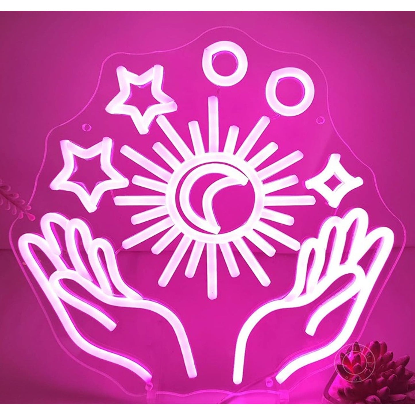 Lovely Bright Pink Sun, Star & Moon Hands LED Night Light Room Wall Decor