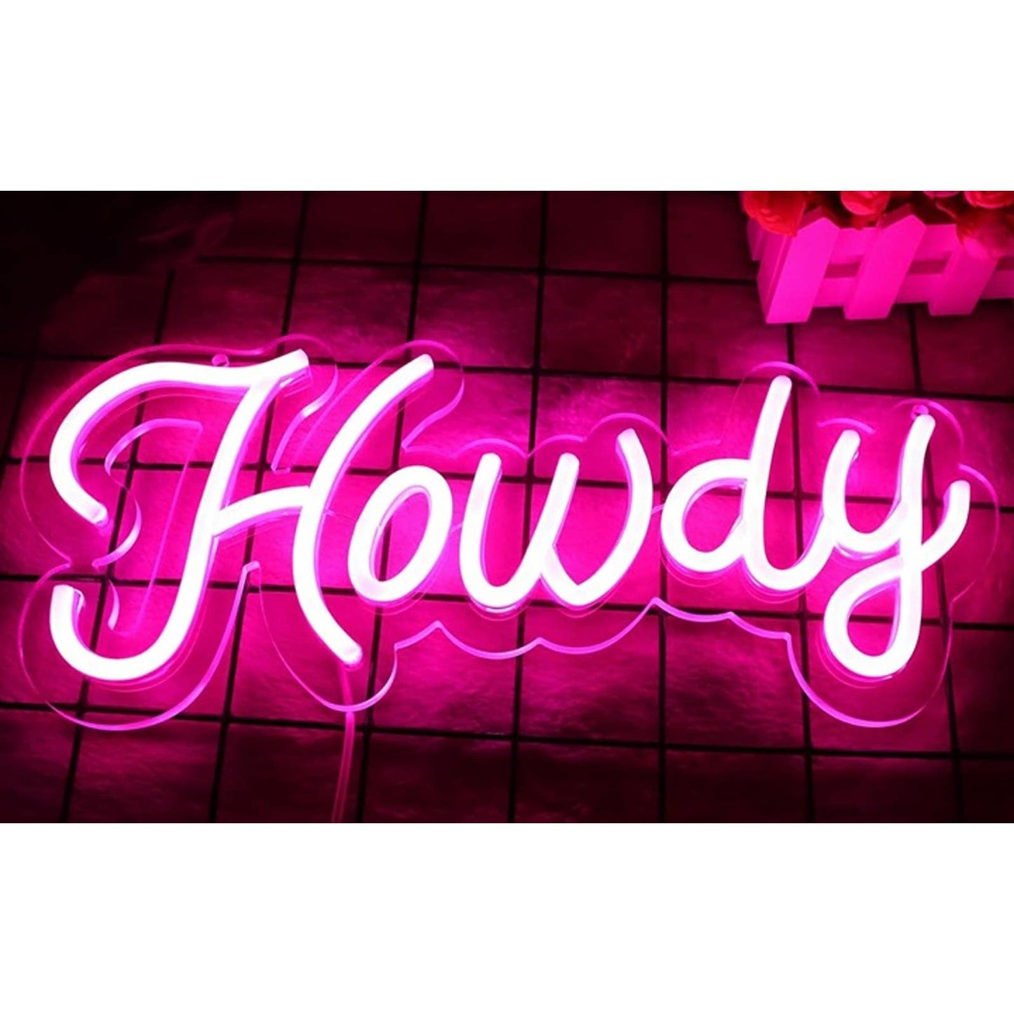 Vivid Bright Pink Simple Howdy LED Night Light Sign Southern Room Wall Decor