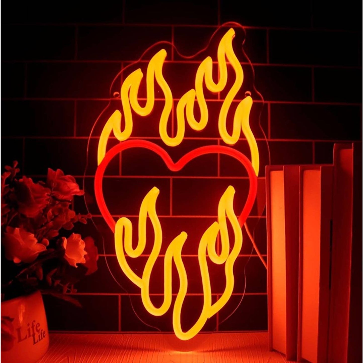 Lovely Vivid Warm Bright Heart on Fire LED Night Light Room Wall Decor