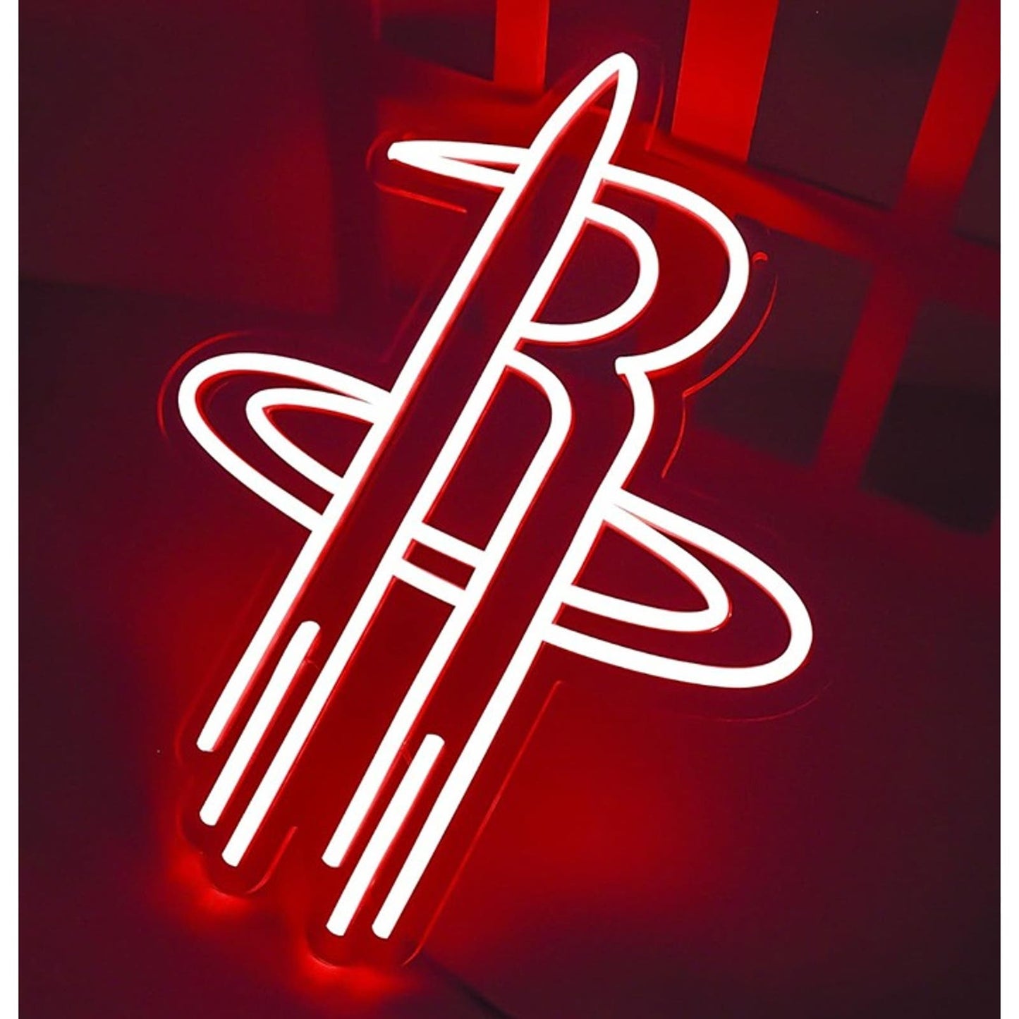 Vivid Bright Red Rockets Basketball Team Logo LED Night Light Room Wall Decor
