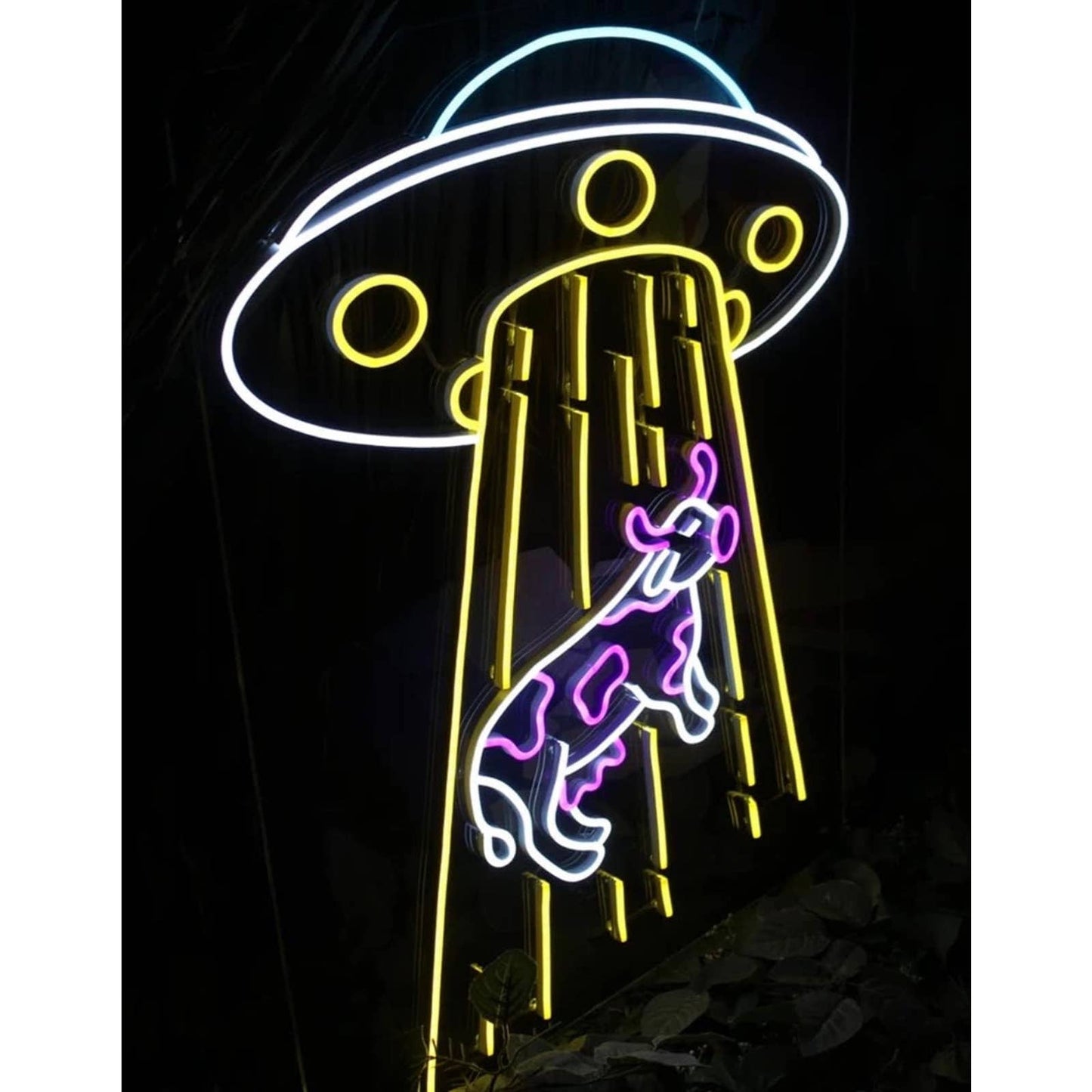 Fun Bright Large Alien UFO Abducting a Cow LED Night Light Room Wall Decor