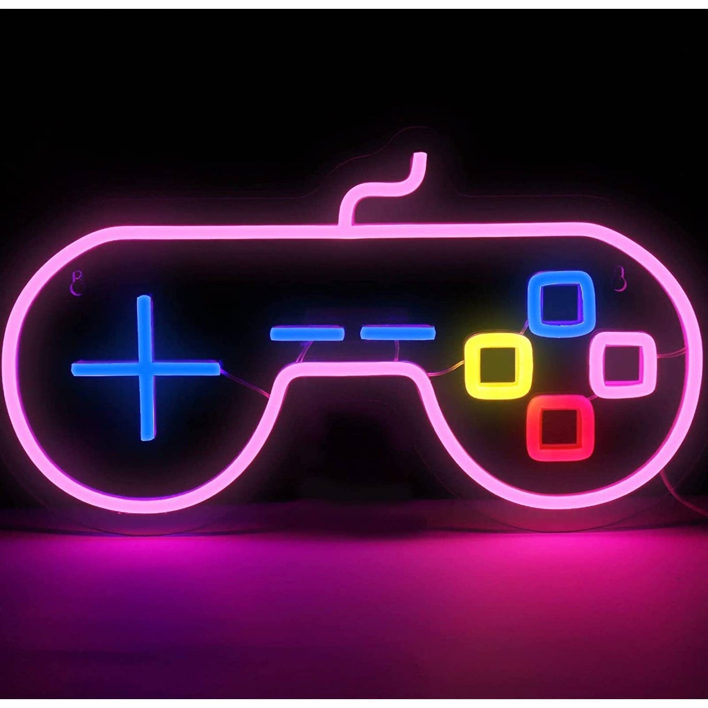 Fun Bright Pink Rainbow Square Button Game Controller LED Night Light Decor