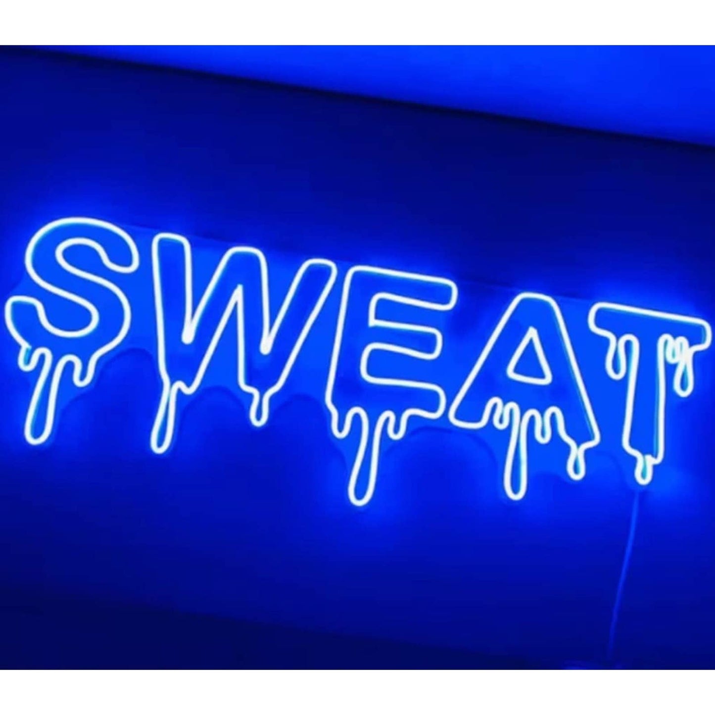 Large Bright Blue “Sweat” LED Light Sign Gym Exercise Fitness Workout Wall Decor