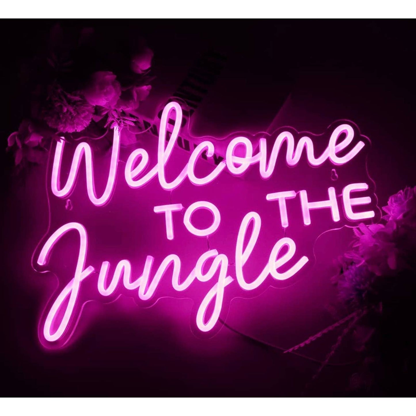 Vivid Bright Pink “Welcome Come to Jungle” LED Night Light Room Wall Decor