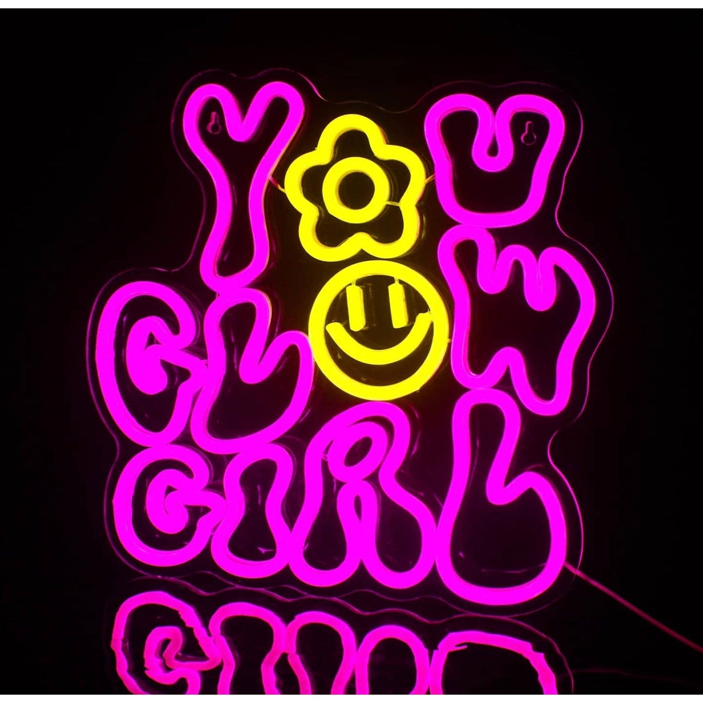 Adorable Bright Pink/Yellow You Glow Girl Smiley Flower Face LED Night Light
