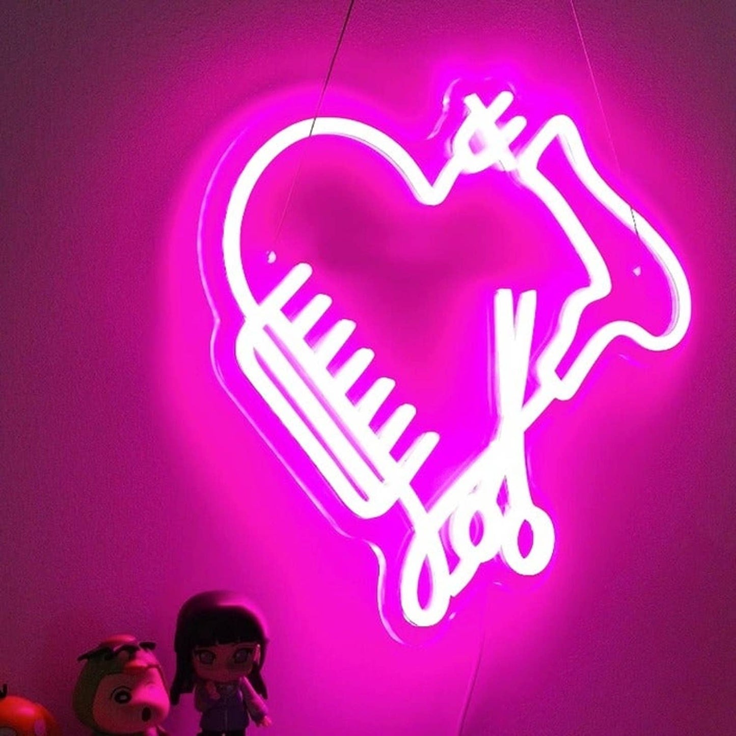 Lovely Bright Pink Salon Spa Heart LED Light Comb Scissor Hair Dryer Decor
