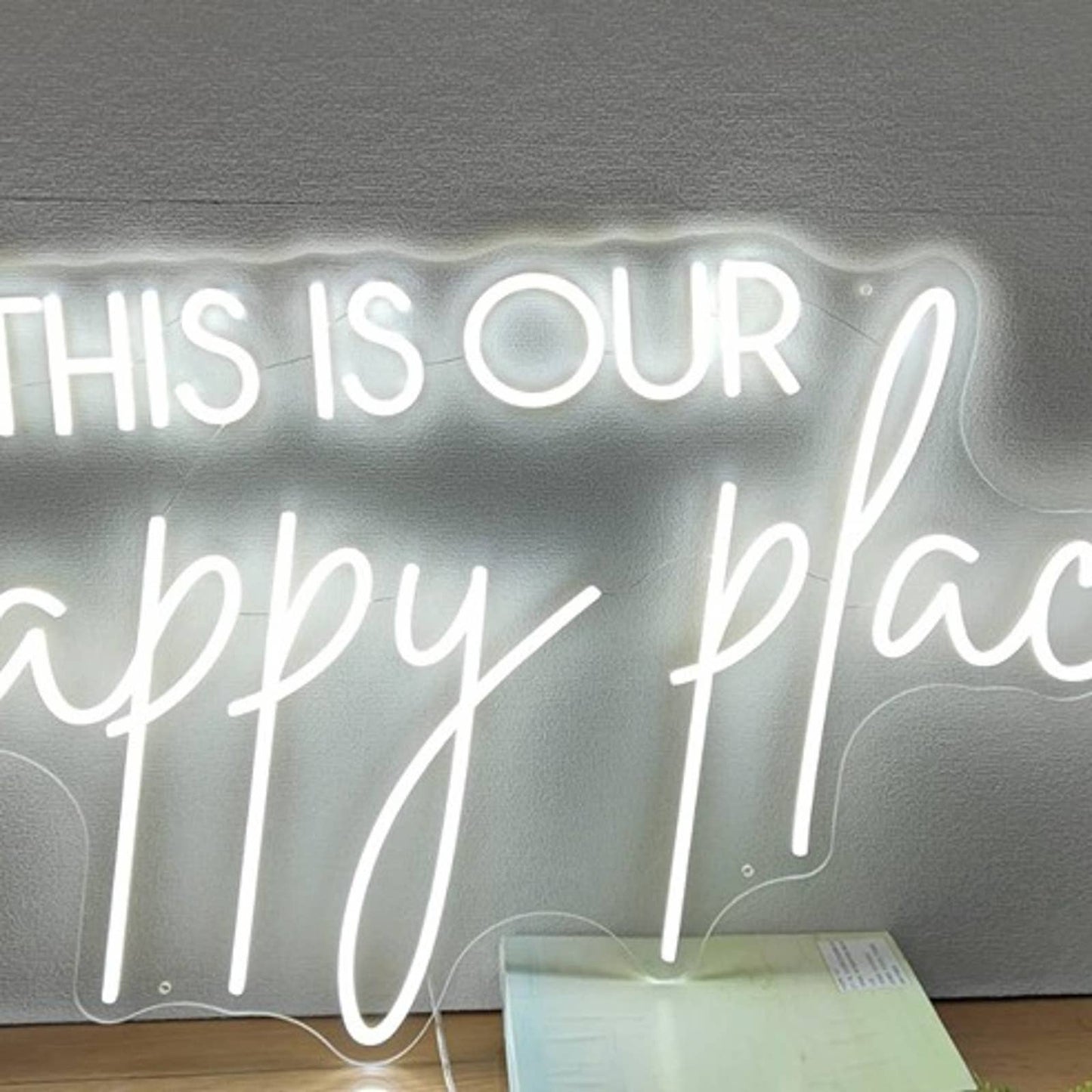 Lovely Large Bright White “This is Our Happy Place” LED Light Wall Decor