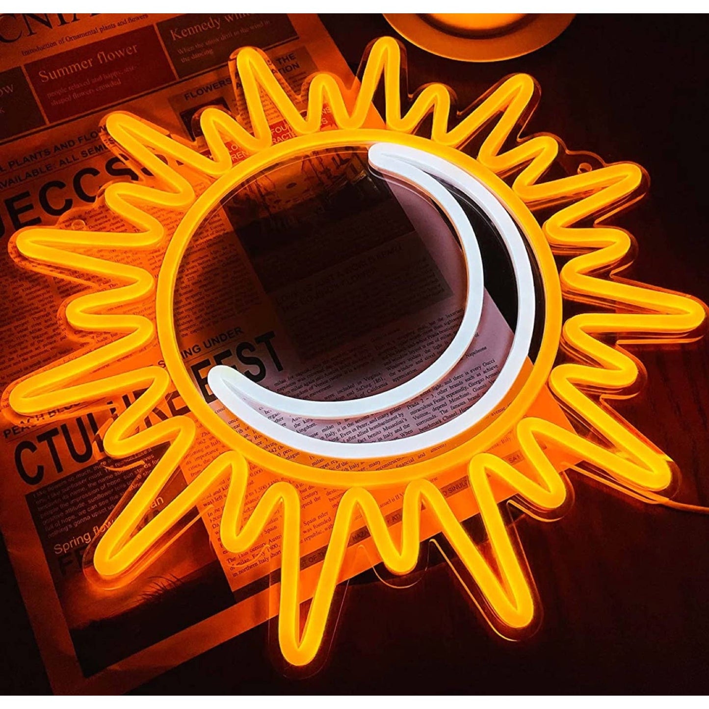 Lovely Bright Golden Sun White Moon LED Night Light Room Wall Art Decoration