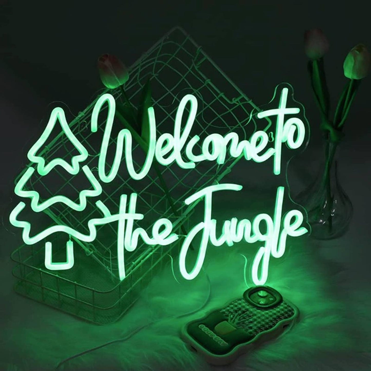 Vivid Bright Tree Green “Welcome to the Jungle” LED Night Light Room Wall Decor