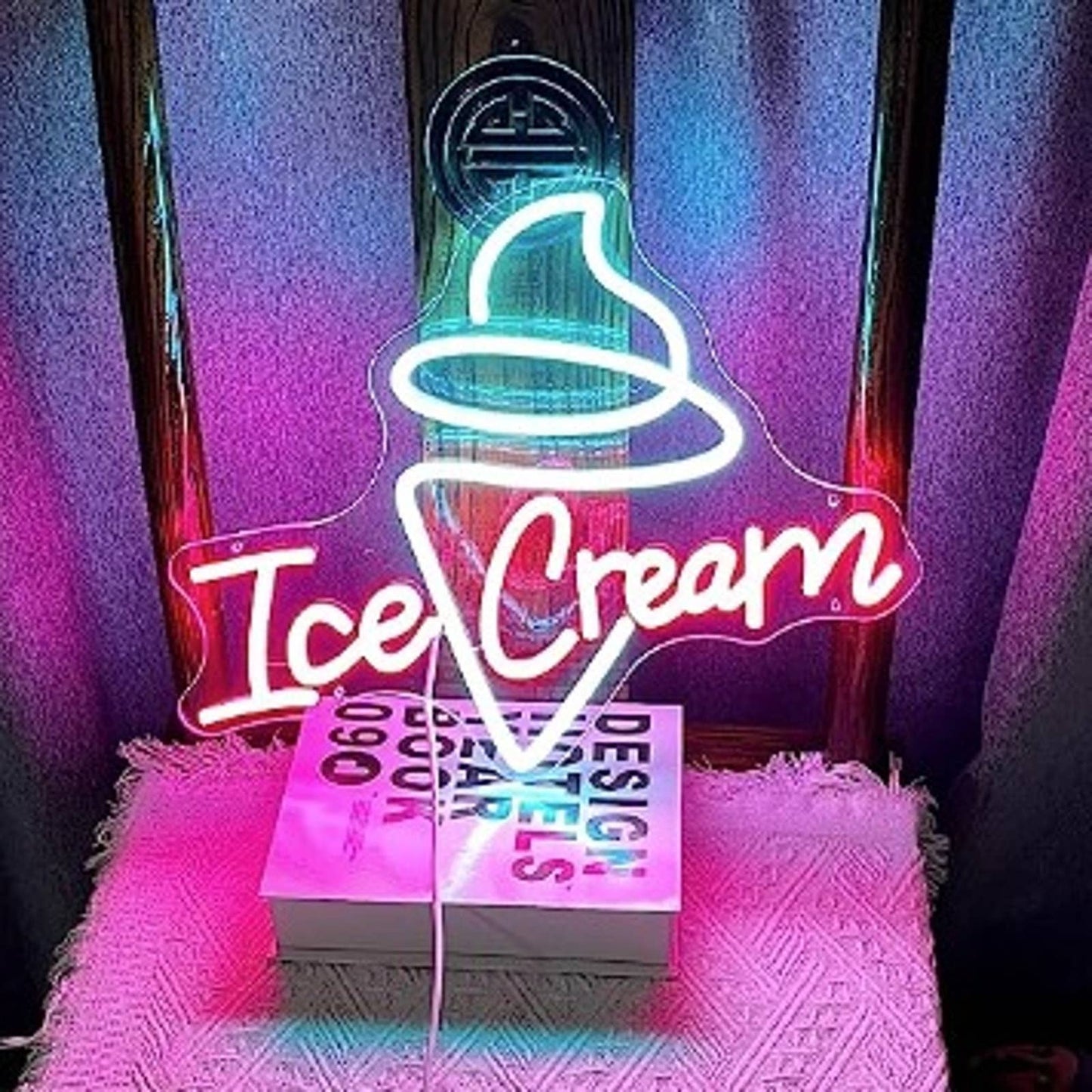Lovely Bright Blue / Pink Ice Cream LED Night Light Room Wall Decoration