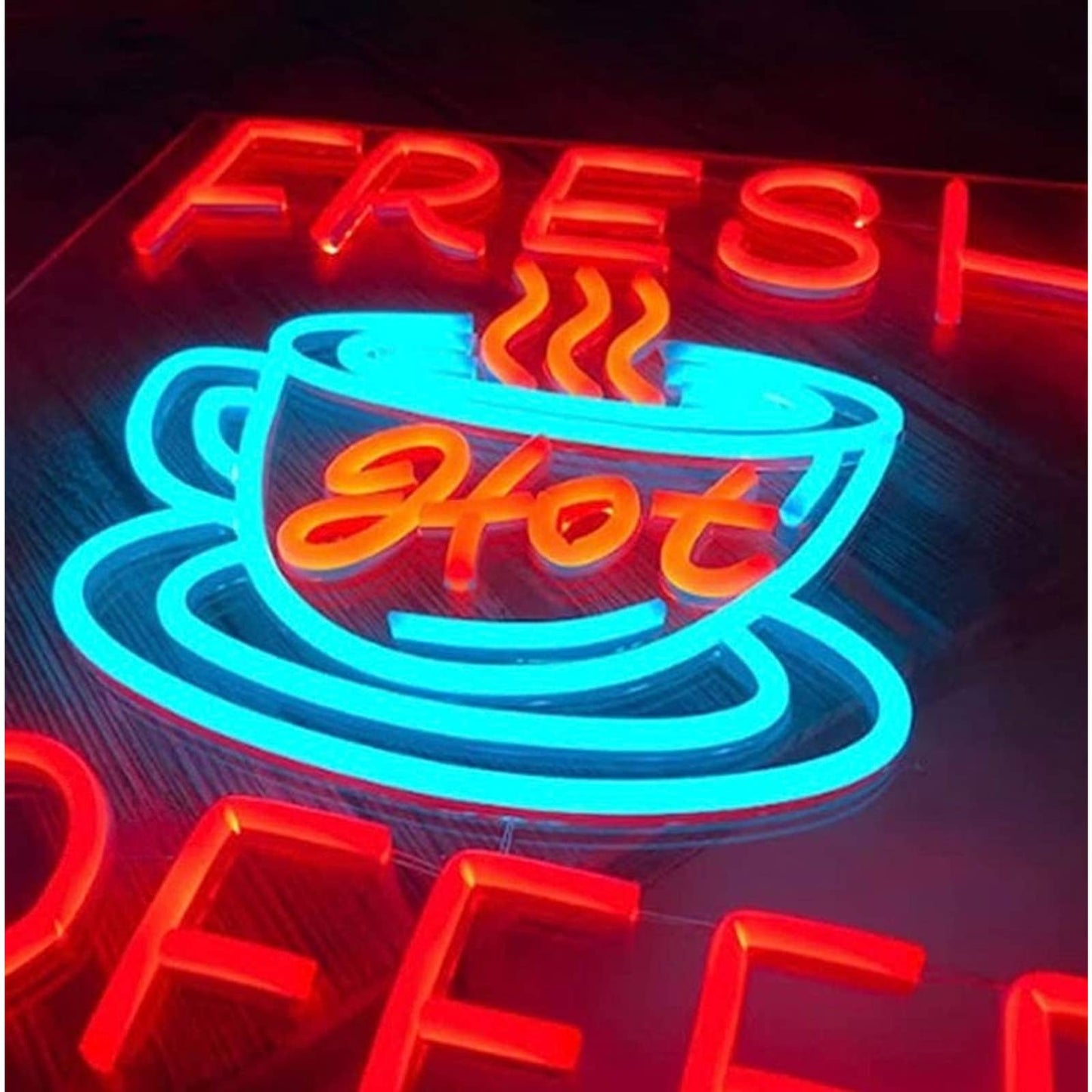 Large Bright Red Fresh Hot Coffee LED Night Light Room Wall Decoration