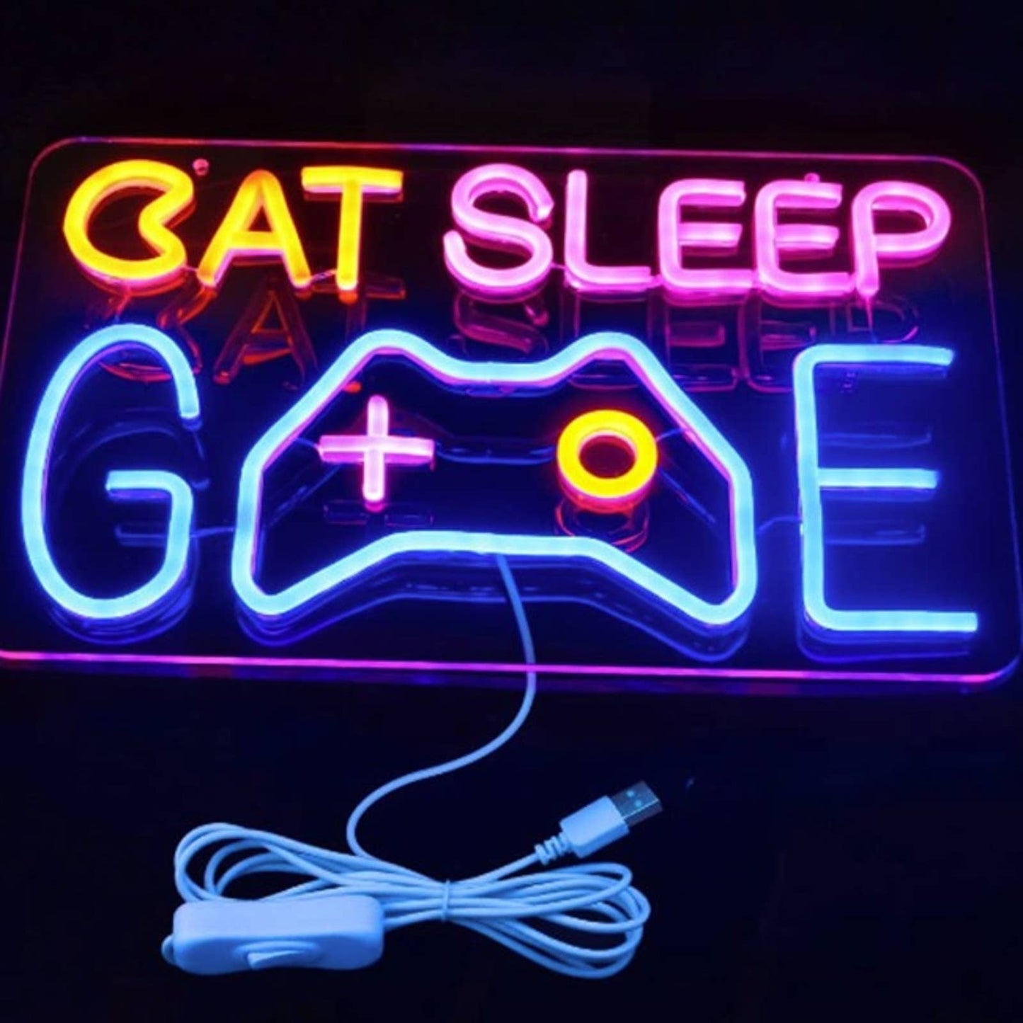 Vivid Fun Bright Colorful Eat, Sleep, Game LED Night Light Gamer Wall Decor